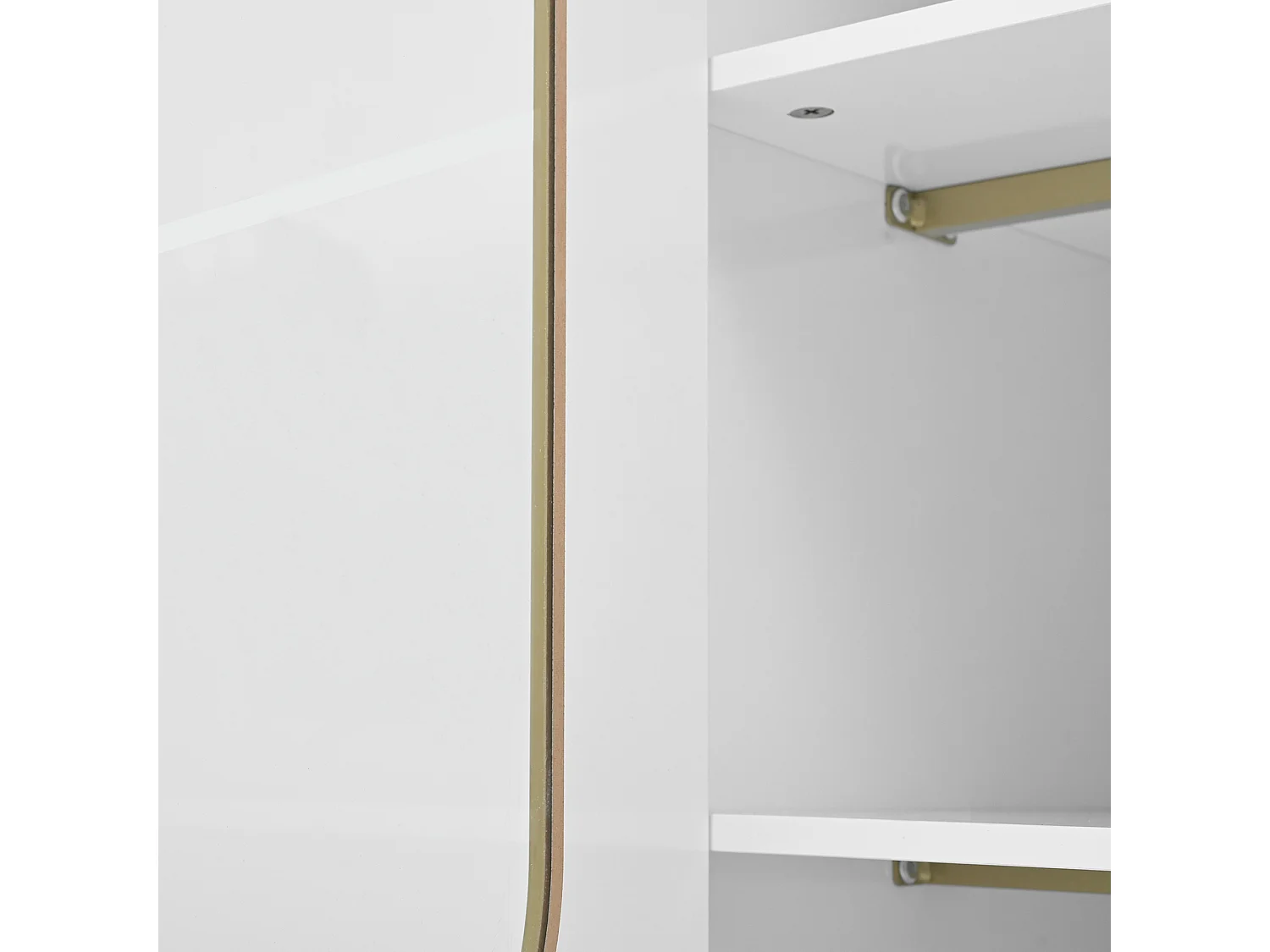 Buffet blanc avec 2 tiroirs et 2 portes vitrées, poignées et pieds dorés - pour salon et salle à manger