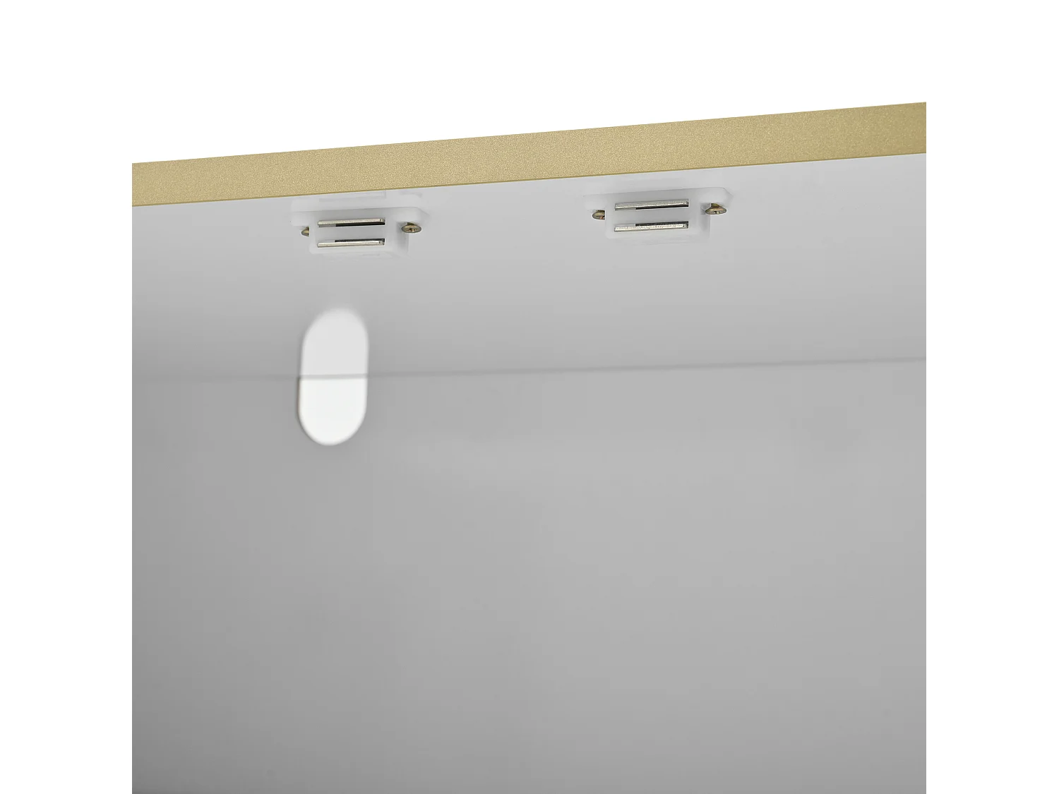 Buffet blanc avec 2 tiroirs et 2 portes vitrées, poignées et pieds dorés - pour salon et salle à manger