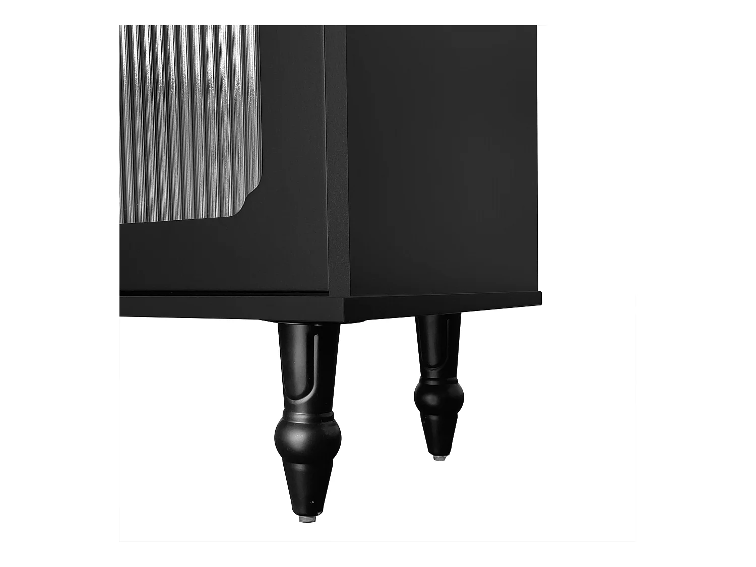 Meuble TV noir avec 4 portes et 2 tiroirs,  pieds en bois noir - pour salon et bureau