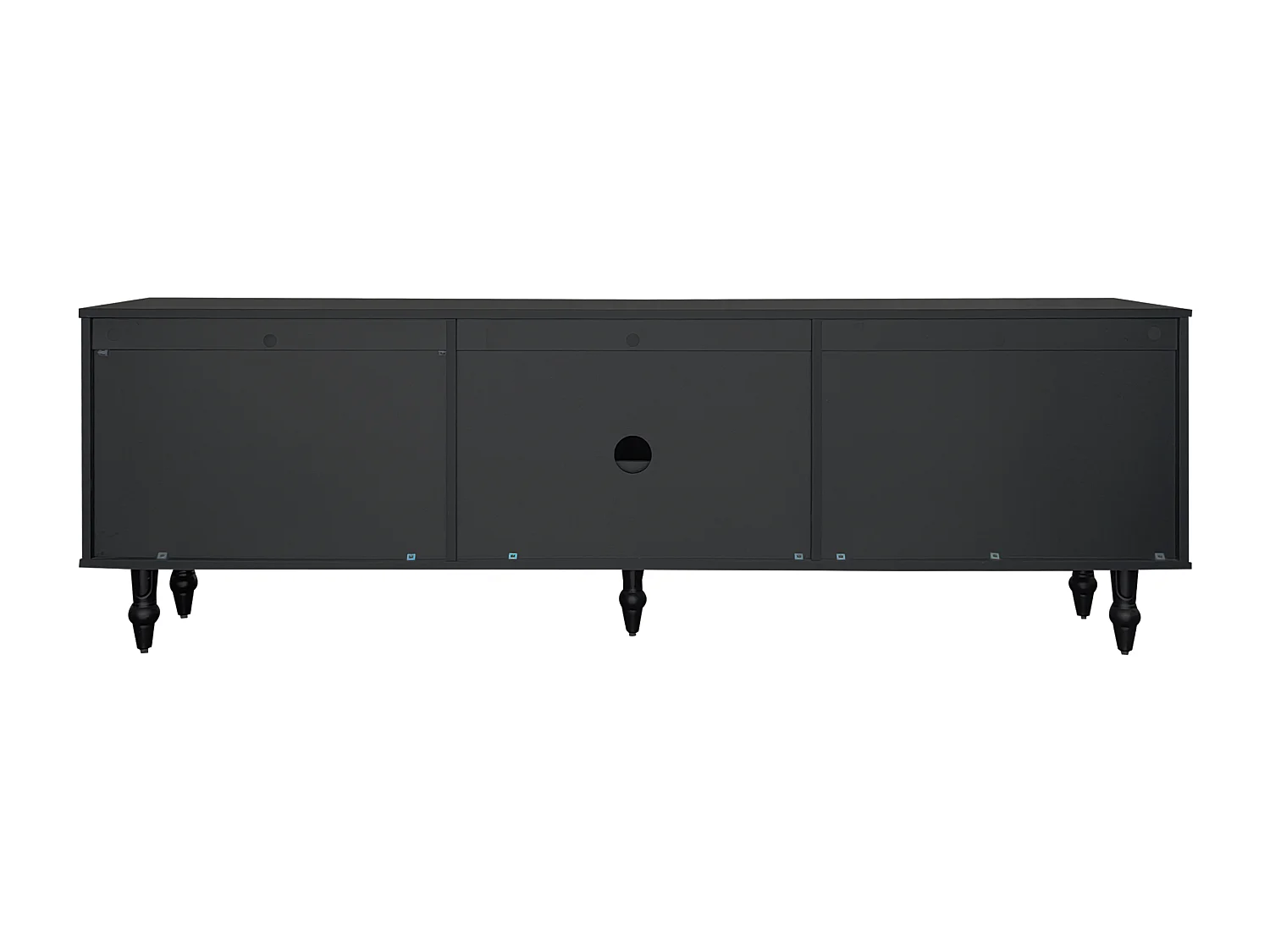 Mueble de TV negro con 4 puertas y 2 cajones, patas de madera negras - para salón y oficina
