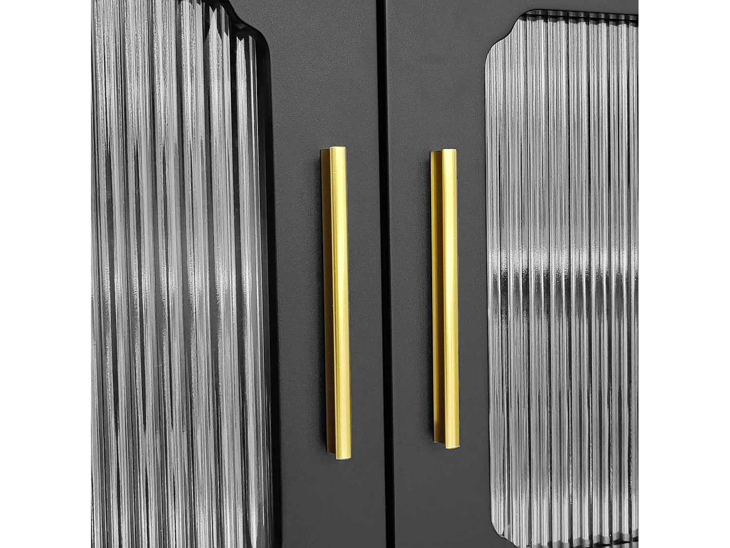 Mueble de TV negro con 4 puertas y 2 cajones, patas de madera negras - para salón y oficina