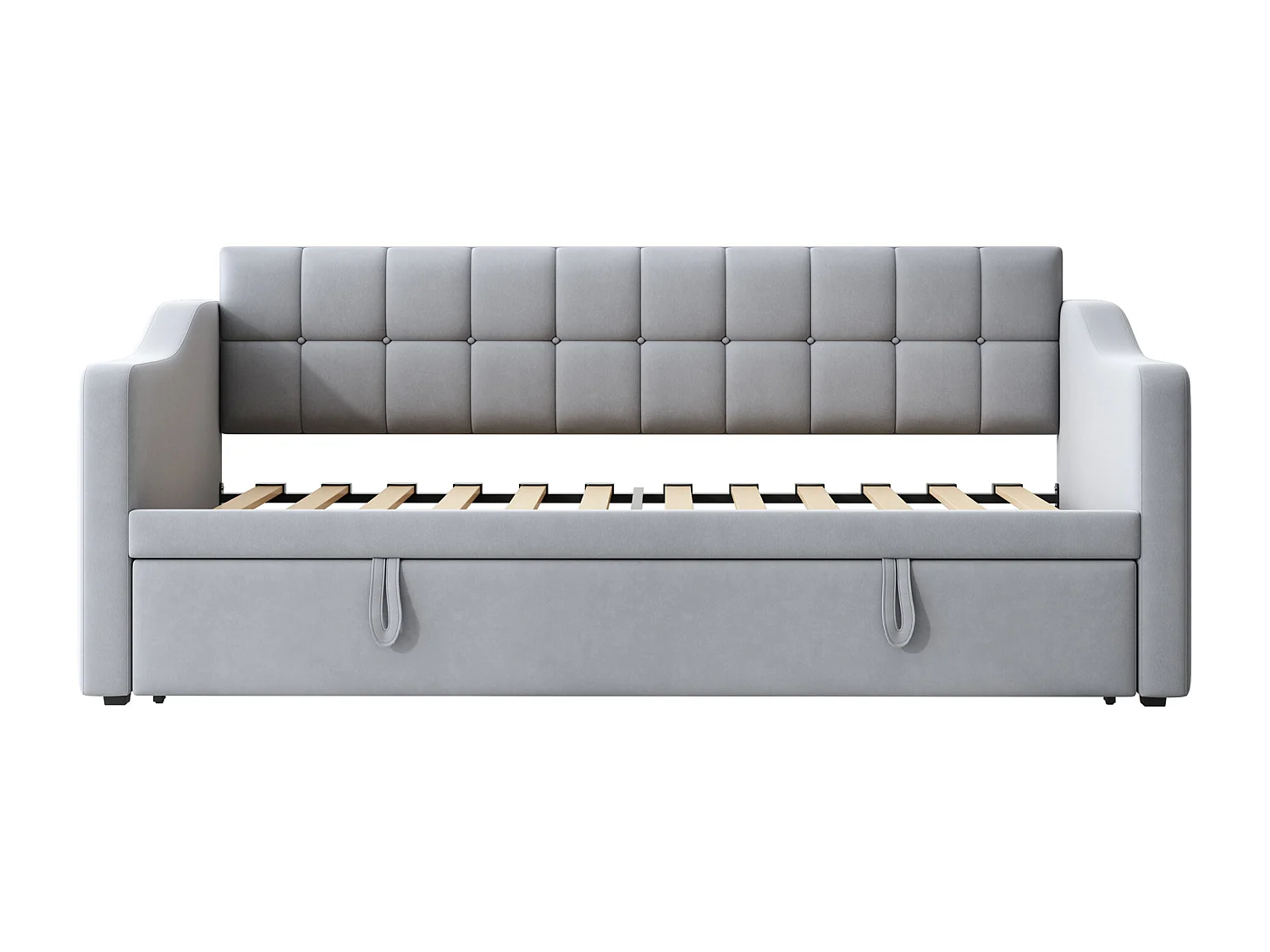 Slaapbank 90/180x190 cm, lichtgrijs fluweel, met uitschuifbaar bed en USB-aansluiting - zonder matras