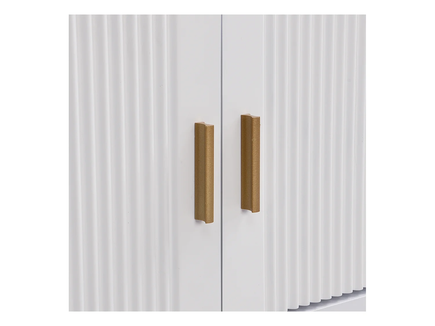 Meuble TV blanc avec 2 portes et 4 tiroirs, poignées dorées et pieds dorés - pour salons et bureaux