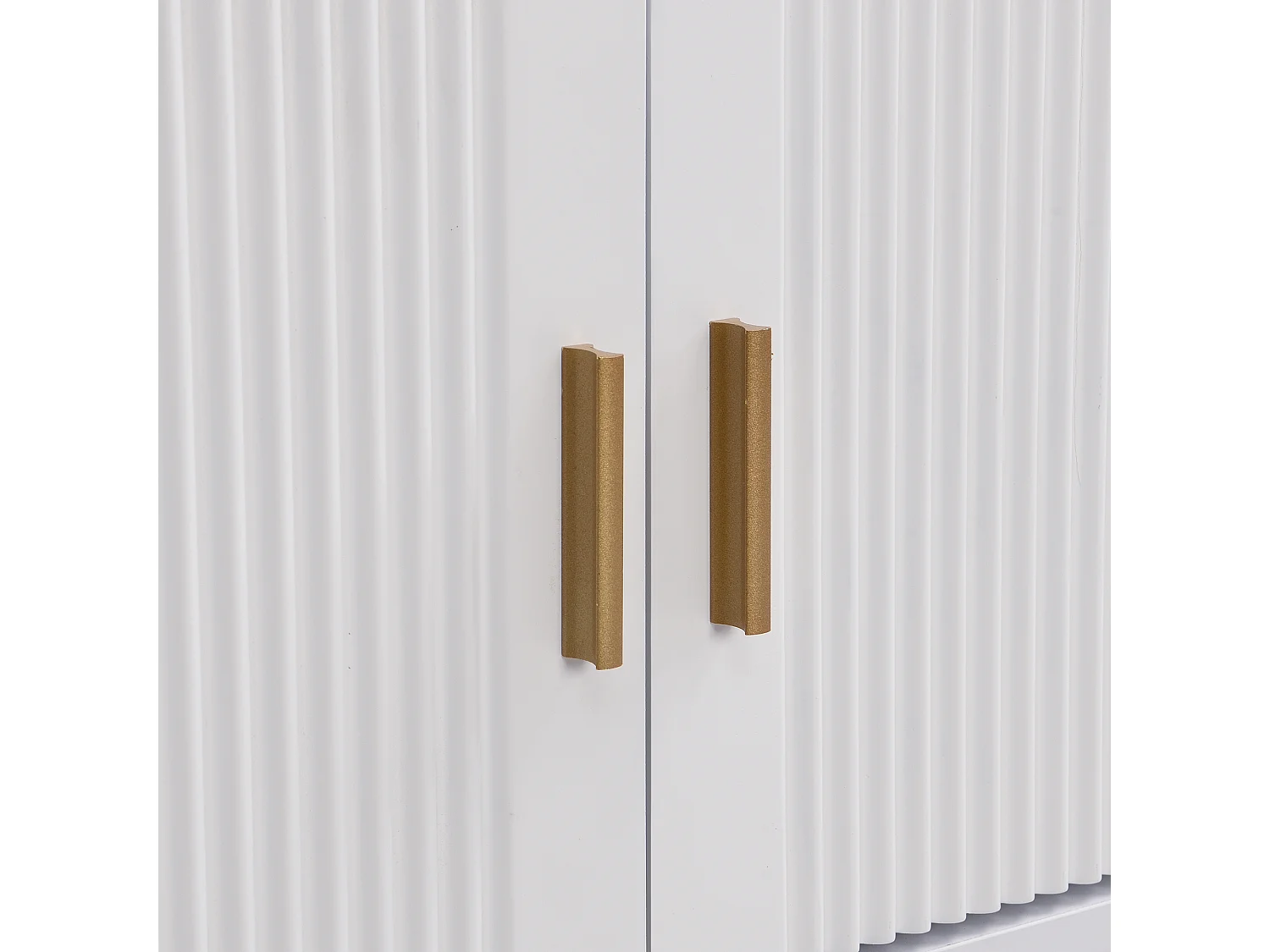 Meuble TV blanc avec 2 portes et 4 tiroirs, poignées dorées et pieds dorés - pour salons et bureaux