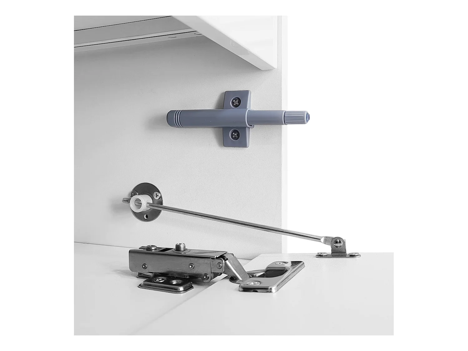 Meuble TV blanc avec 4 portes et 1 tiroir de rangement, éclairage LED - pieds noirs