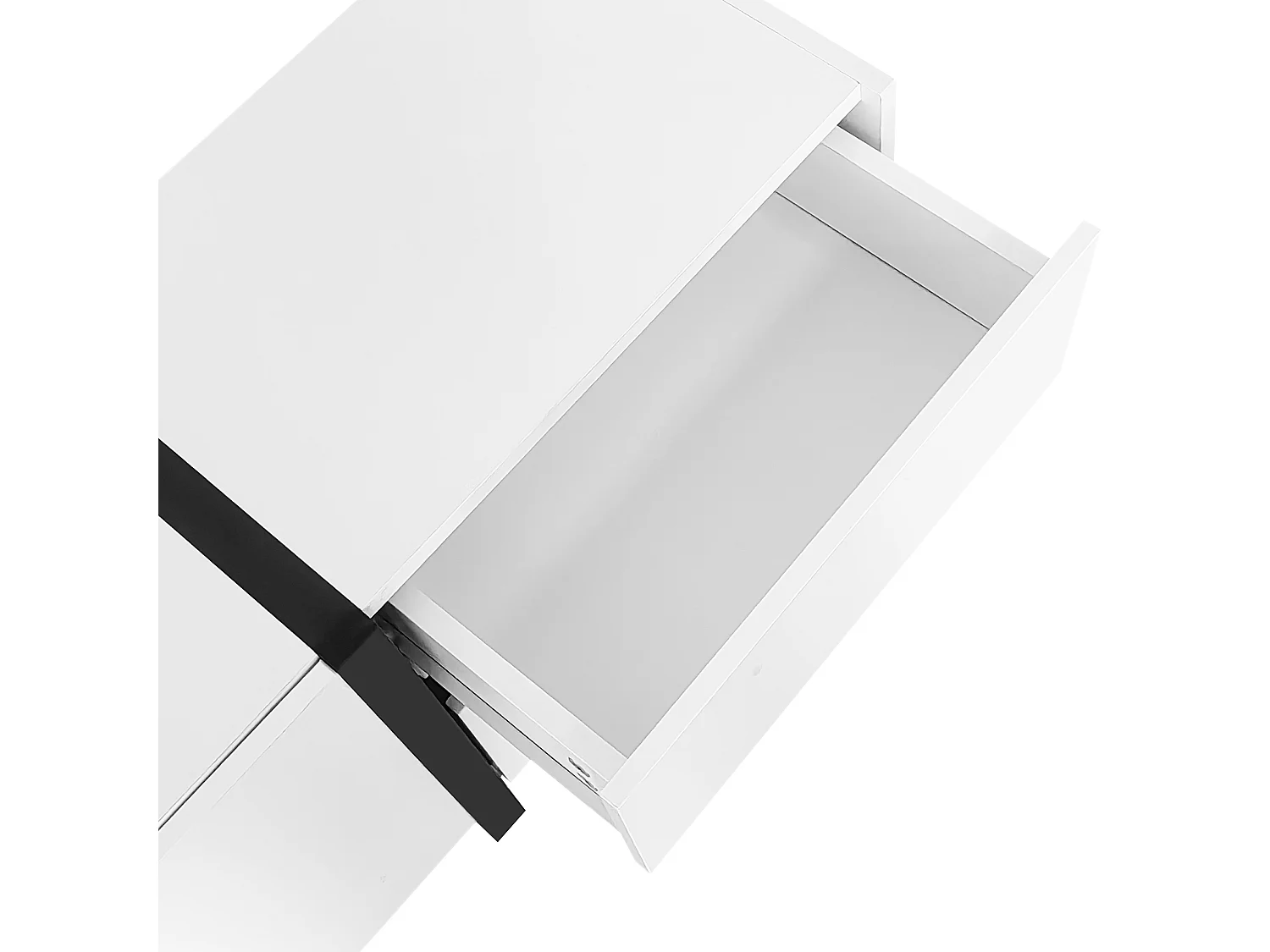 Meuble TV blanc avec 4 portes et 1 tiroir de rangement, éclairage LED - pieds noirs