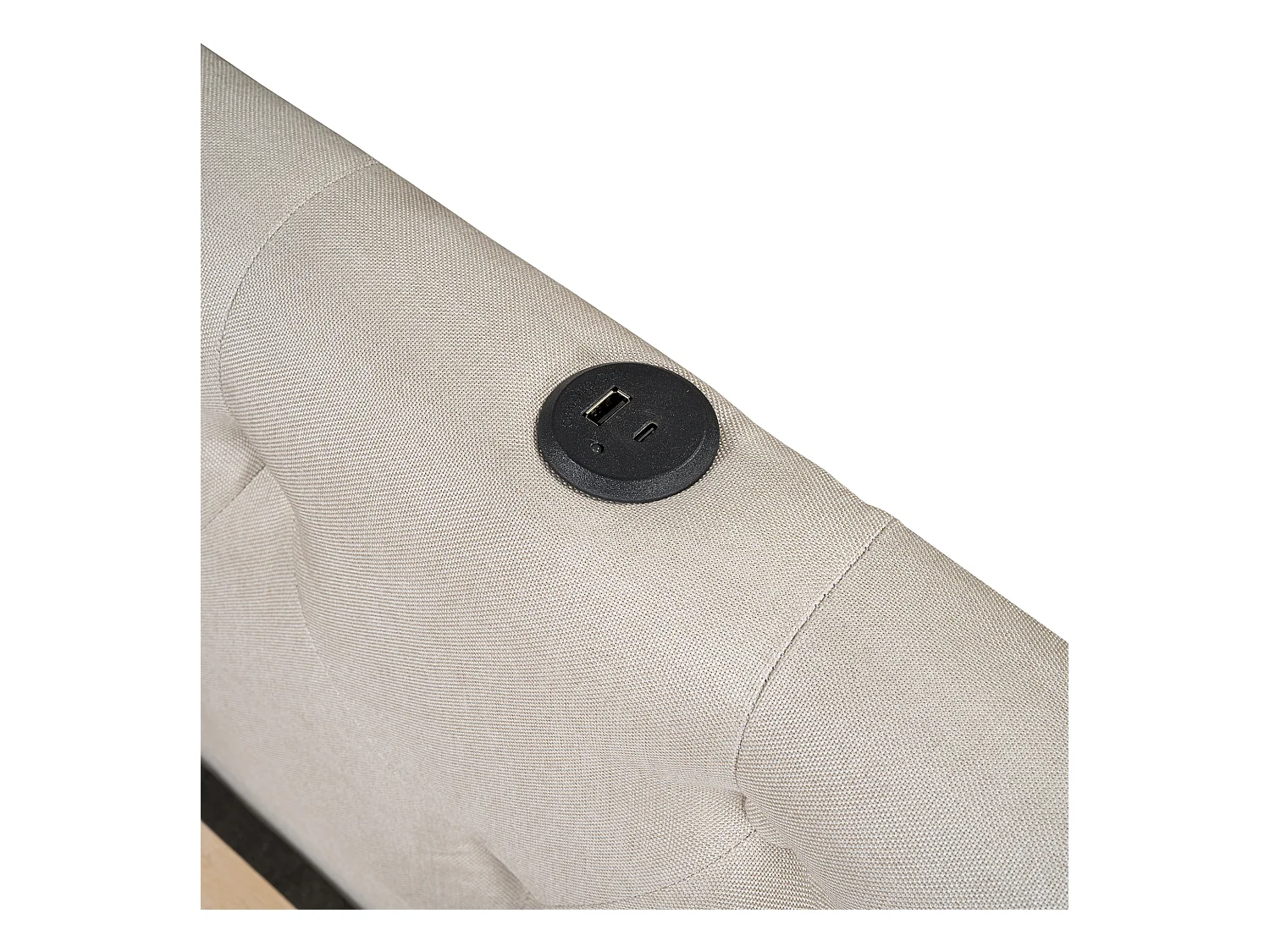 Lit banquette 140x200 cm, lin beige, lit adulte avec LED et ports USB, sommier à lattes - sans matelas