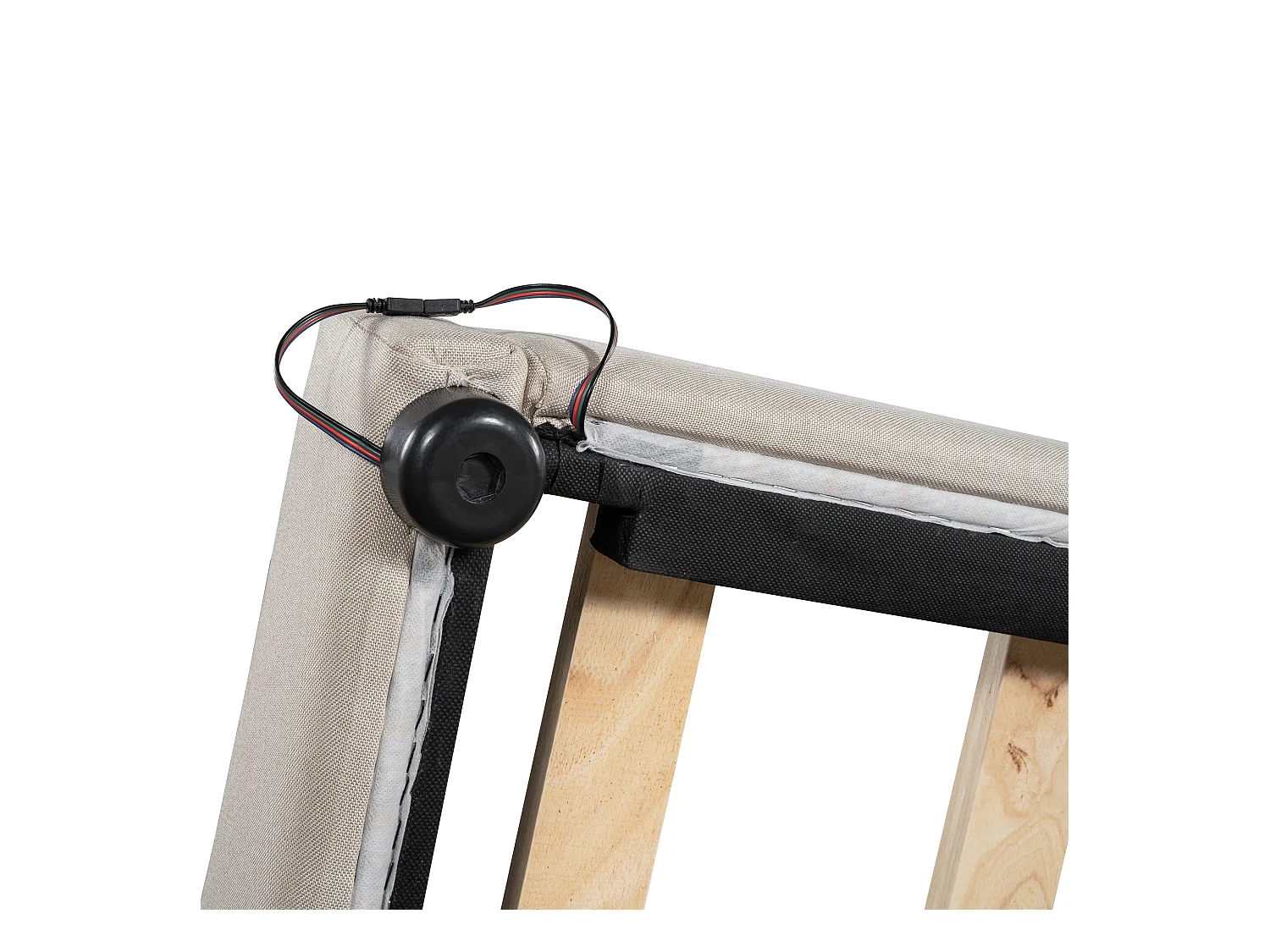 Lit banquette 140x200 cm, lin beige, lit adulte avec LED et ports USB, sommier à lattes - sans matelas