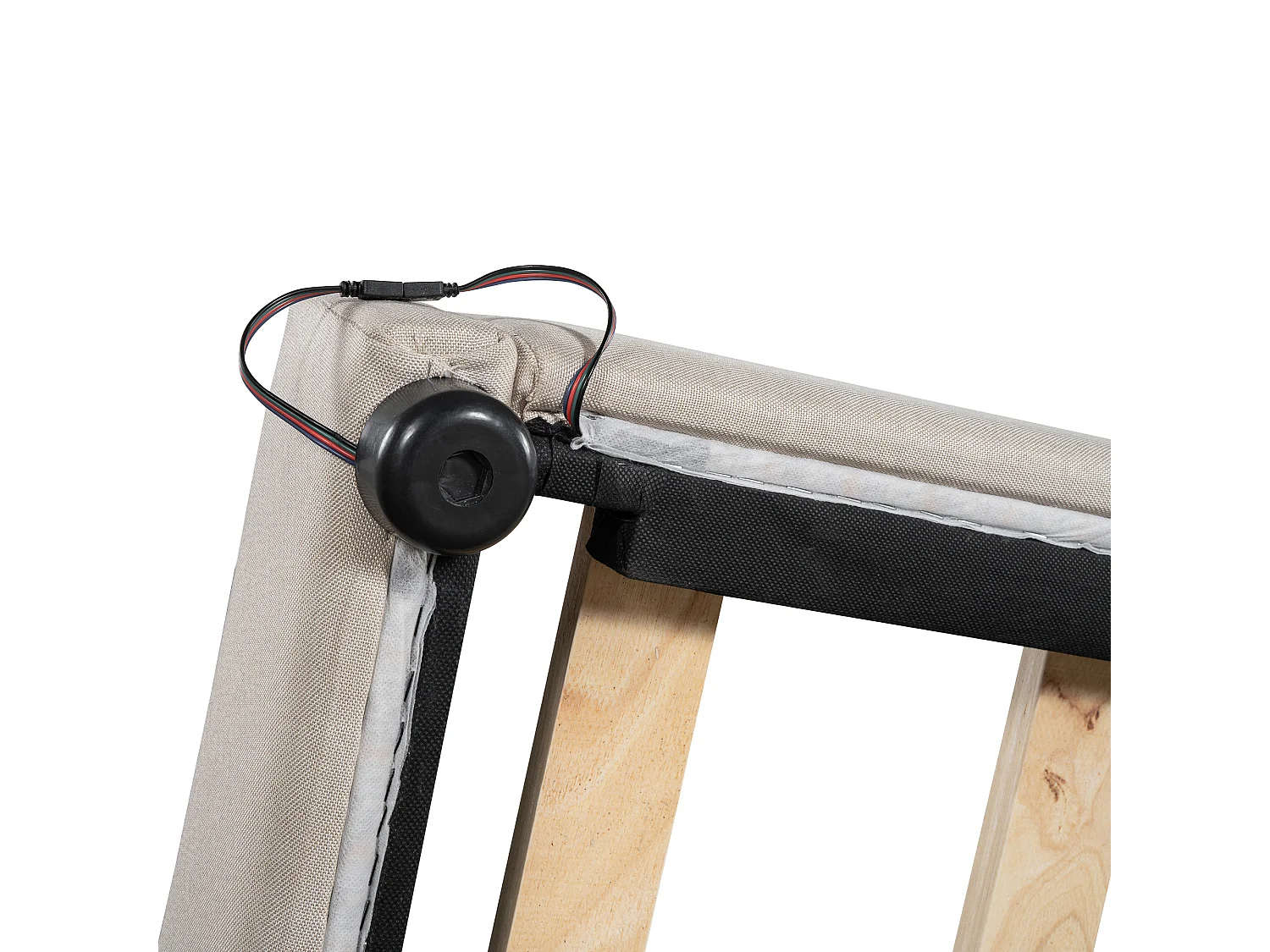 Lit banquette 140x200 cm, lin beige, lit adulte avec LED et ports USB, sommier à lattes - sans matelas