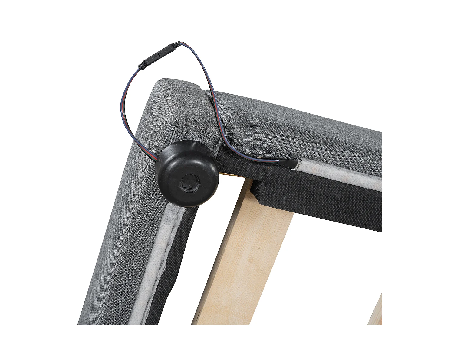 Lit banquette 140x200 cm, lin gris, lit adulte avec LED et ports USB, sommier à lattes - sans matelas