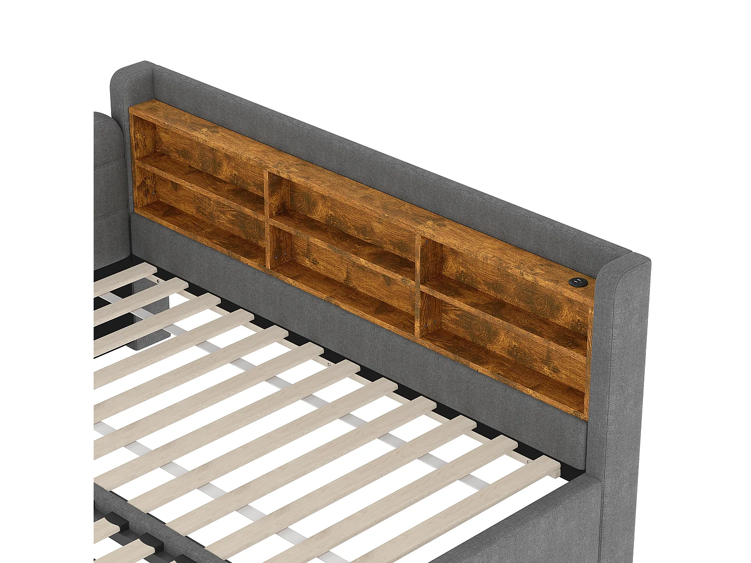 Slaapbank 90/180x200 cm, linnengrijs, uitschuifbaar bed met opbergruimte en USB-aansluiting - zonder matras