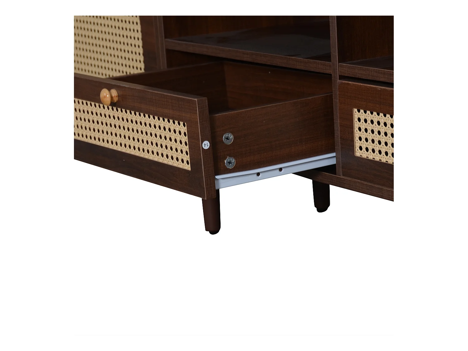 Meuble TV 200 cm avec 2 portes en rotin et 2 tiroirs, marron - pour salon et chambre