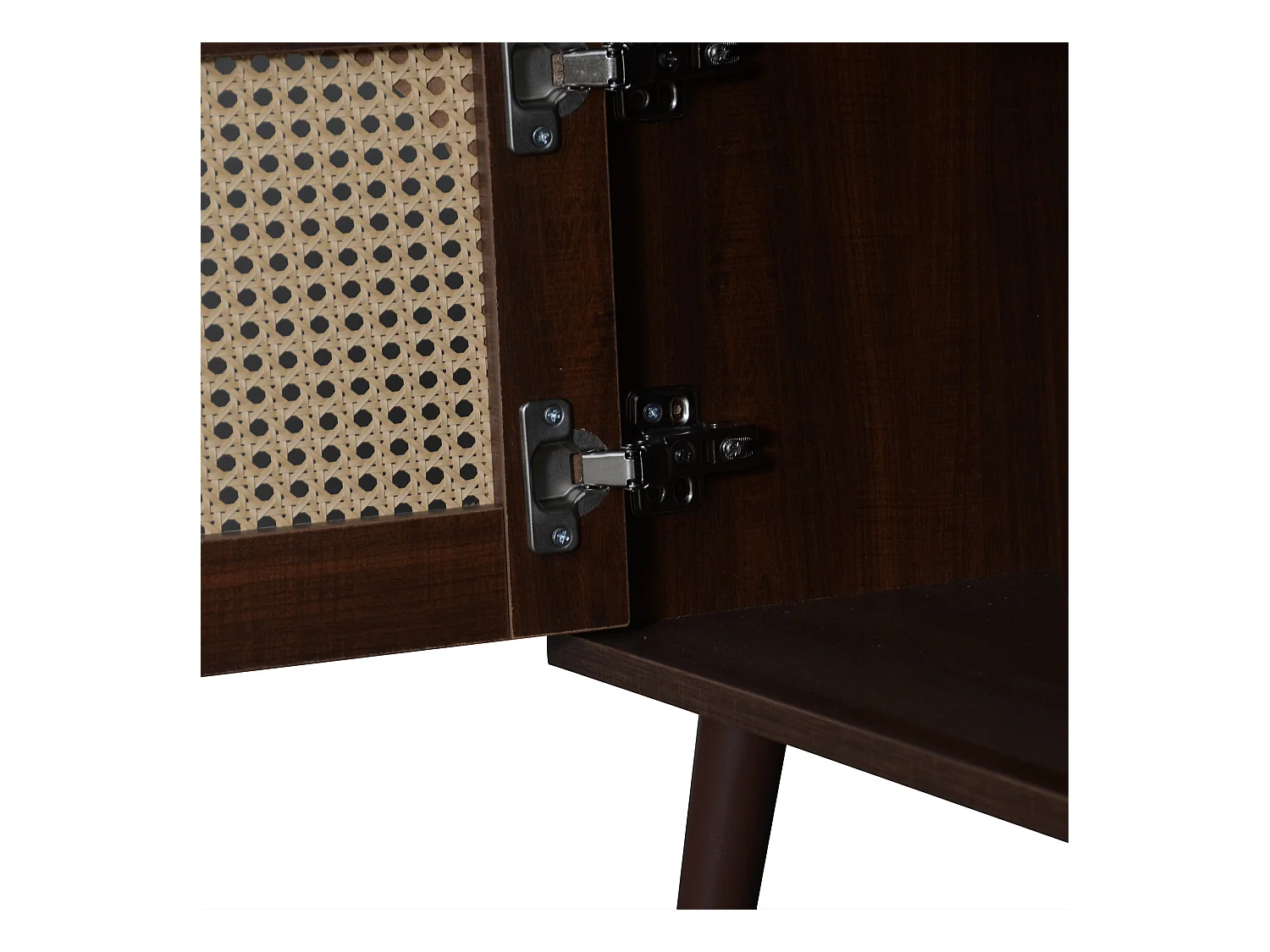 Meuble TV 200 cm avec 2 portes en rotin et 2 tiroirs, marron - pour salon et chambre