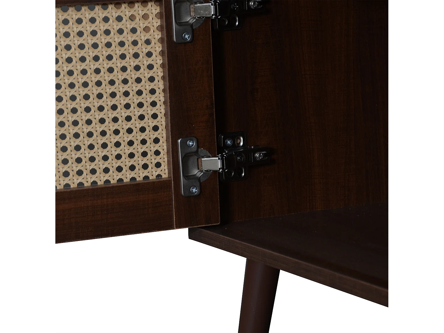 Meuble TV 200 cm avec 2 portes en rotin et 2 tiroirs, marron - pour salon et chambre