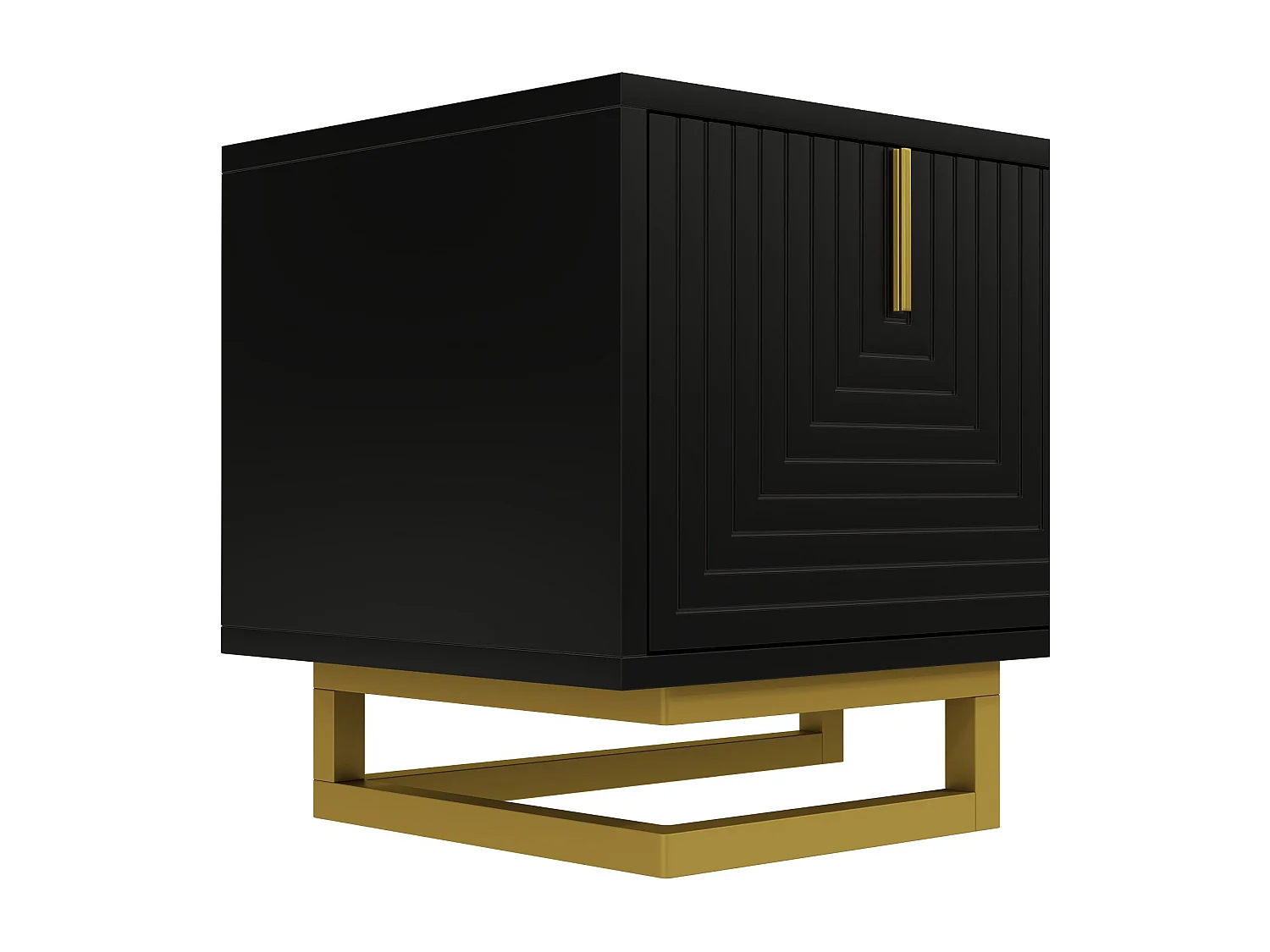 Zwarte tv-kast met 4 getextureerde deuren, gouden handgrepen en gouden poten - voor woonkamers en studeerkamers