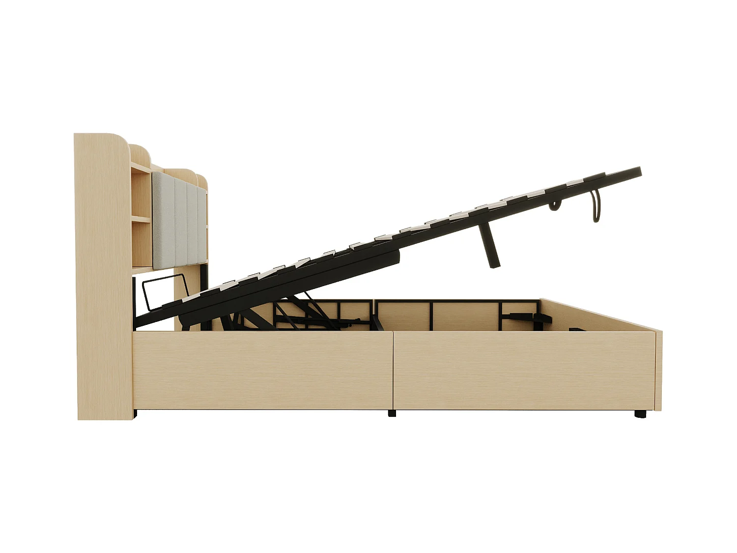 Lit coffre 140 x 200 cm, tête de lit avec rangement et port USB, bois naturel - sans matelas