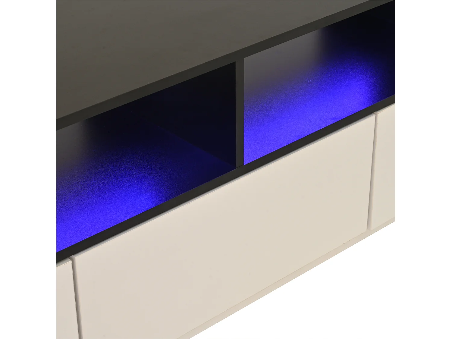 Biała szafka RTV z 2 drzwiami i 1 szufladą, oświetlenie LED - odpowiednia do salonu i gabinetu