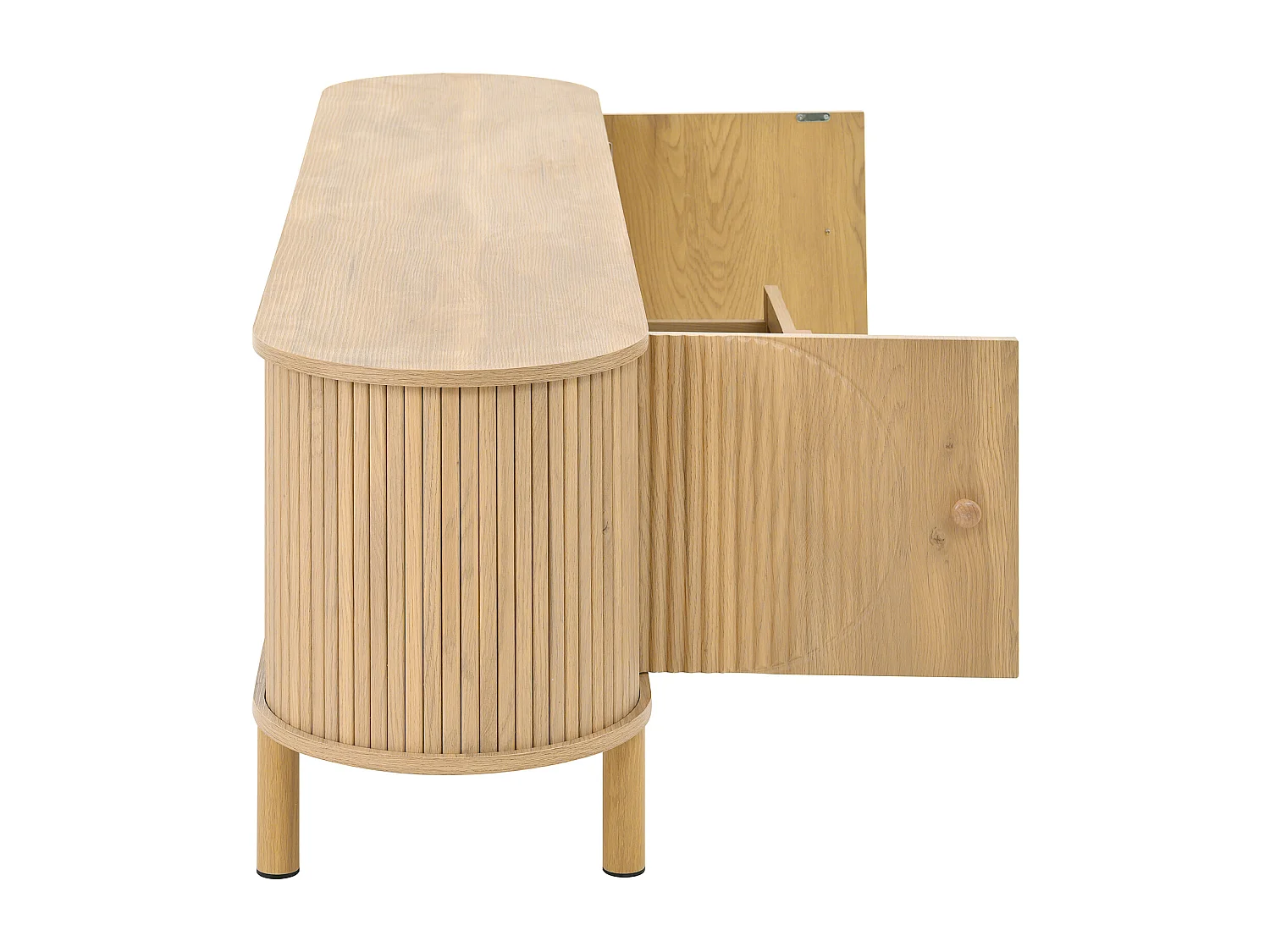 Tv-meubel van natuurlijk hout met 1 rotan lade en 2 deuren, open planken - geschikt voor woonkamer en studeerkamer