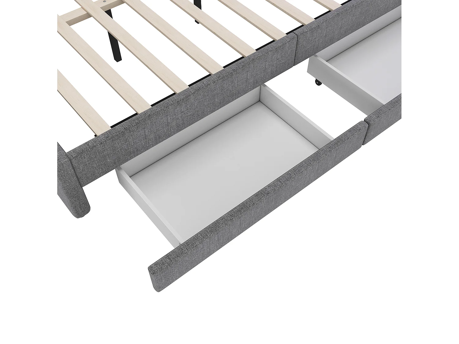 Slaapbank 140x200 cm, grijs linnen, bed voor volwassenen, ledverlichting, 2 lades, USB-aansluiting - matras niet inbegrepen