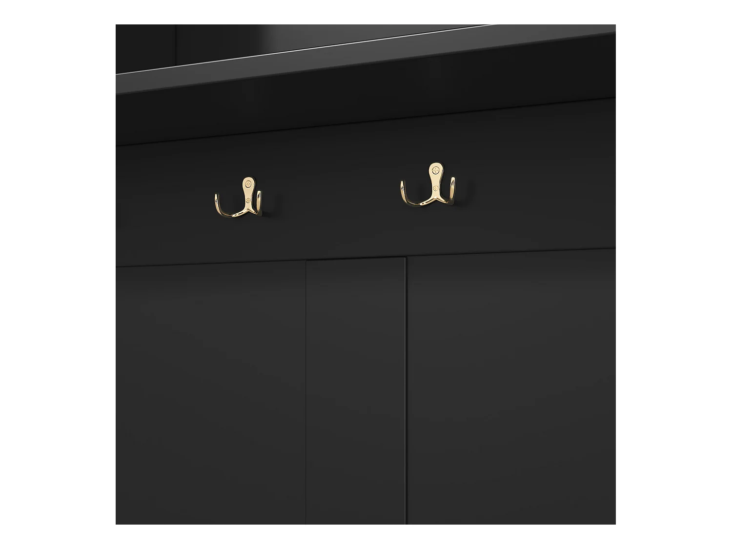 Porte-manteau noir avec banc à chaussures, 6 crochets et espace de rangement - Meuble d’entrée compact