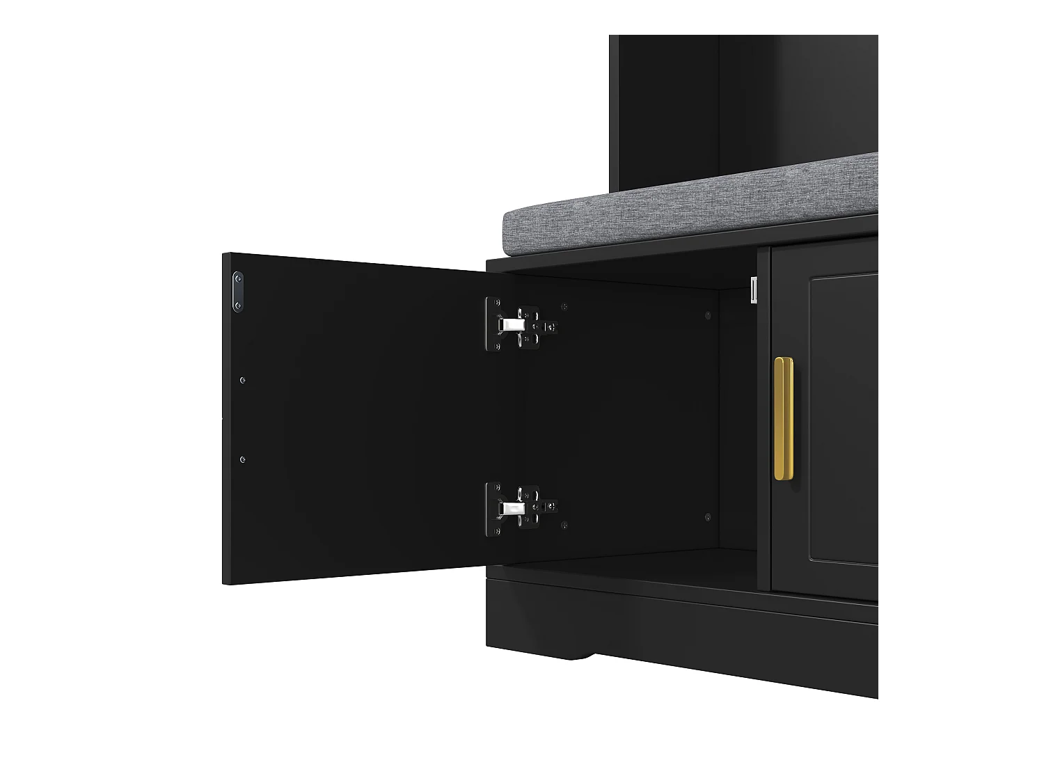 Porte-manteau noir avec banc à chaussures, 6 crochets et espace de rangement - Meuble d’entrée compact