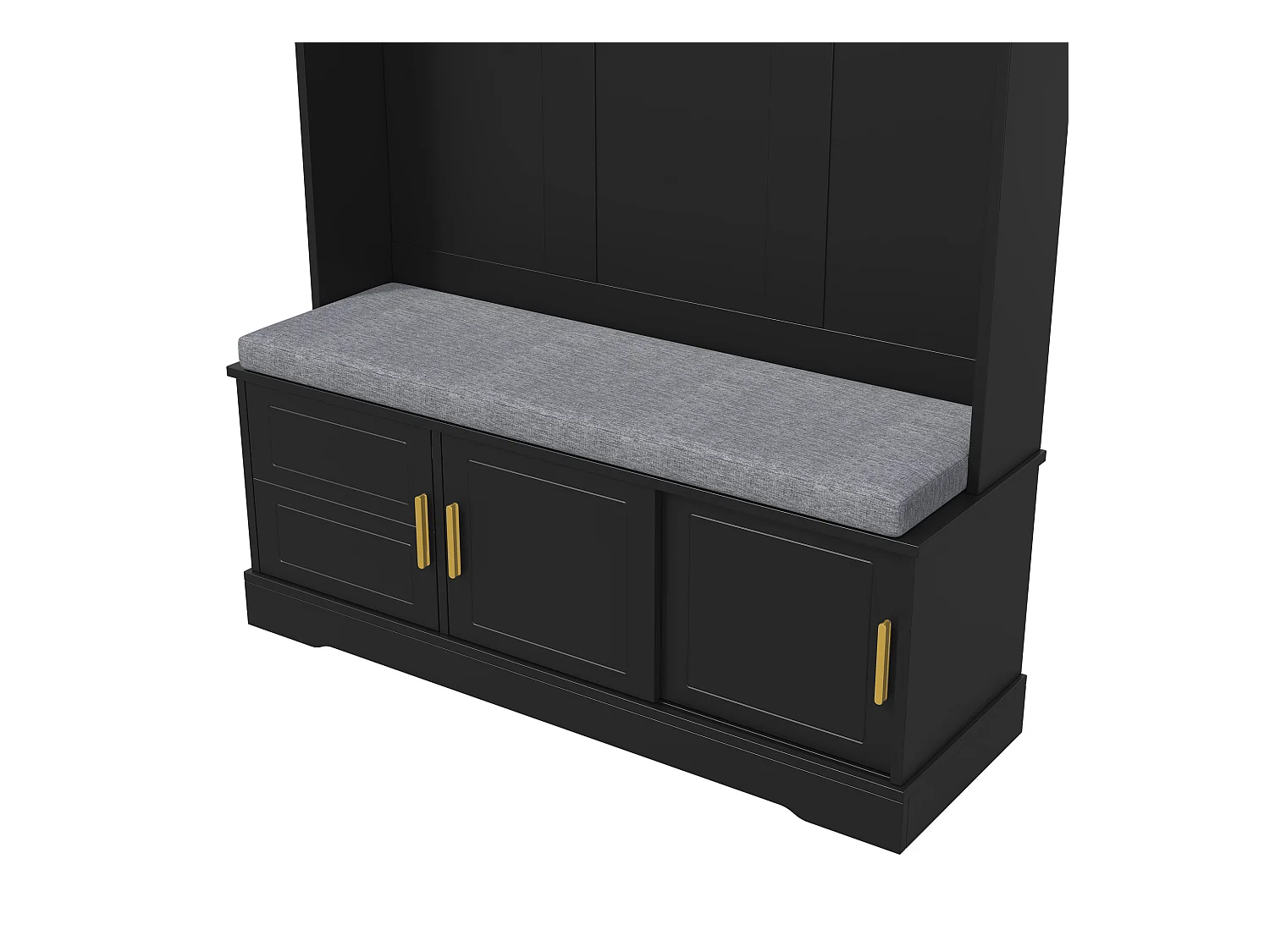 Porte-manteau noir avec banc à chaussures, 6 crochets et espace de rangement - Meuble d’entrée compact