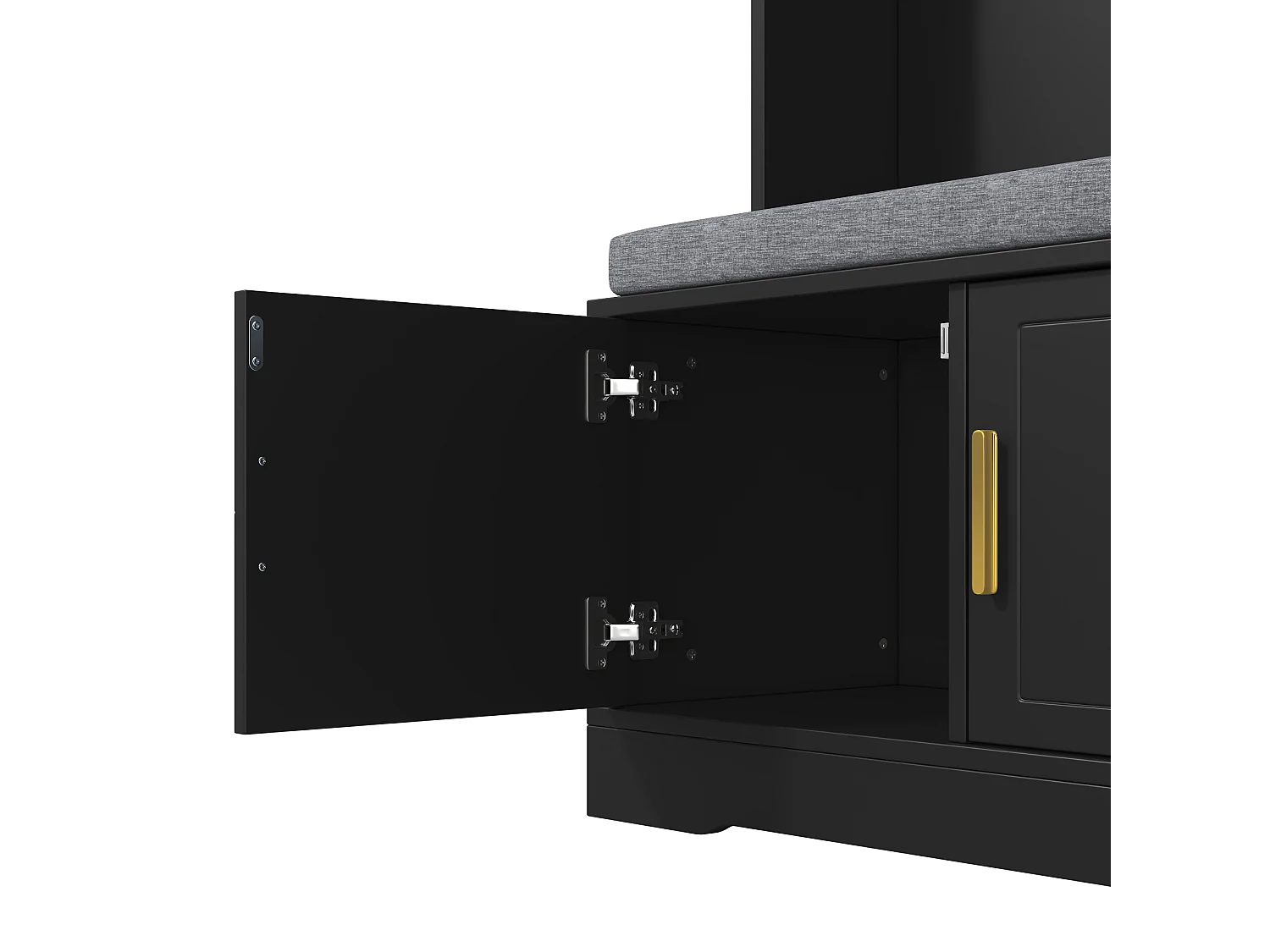 Czarny wieszak z ławką na buty, 6 haczykami i schowkiem - Kompaktowy mebel do przedpokoju