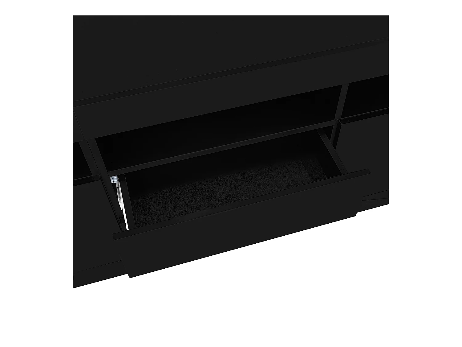 Meuble TV LED avec 3 compartiments ouverts, 2 portes et 2 tiroirs, noir - pour salon et bureaux