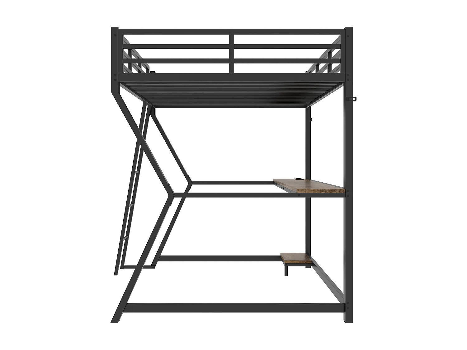 Lit mezzanine 90x200 cm, noir, lit ado avec éclairage LED et USB, bureau - sans matelas