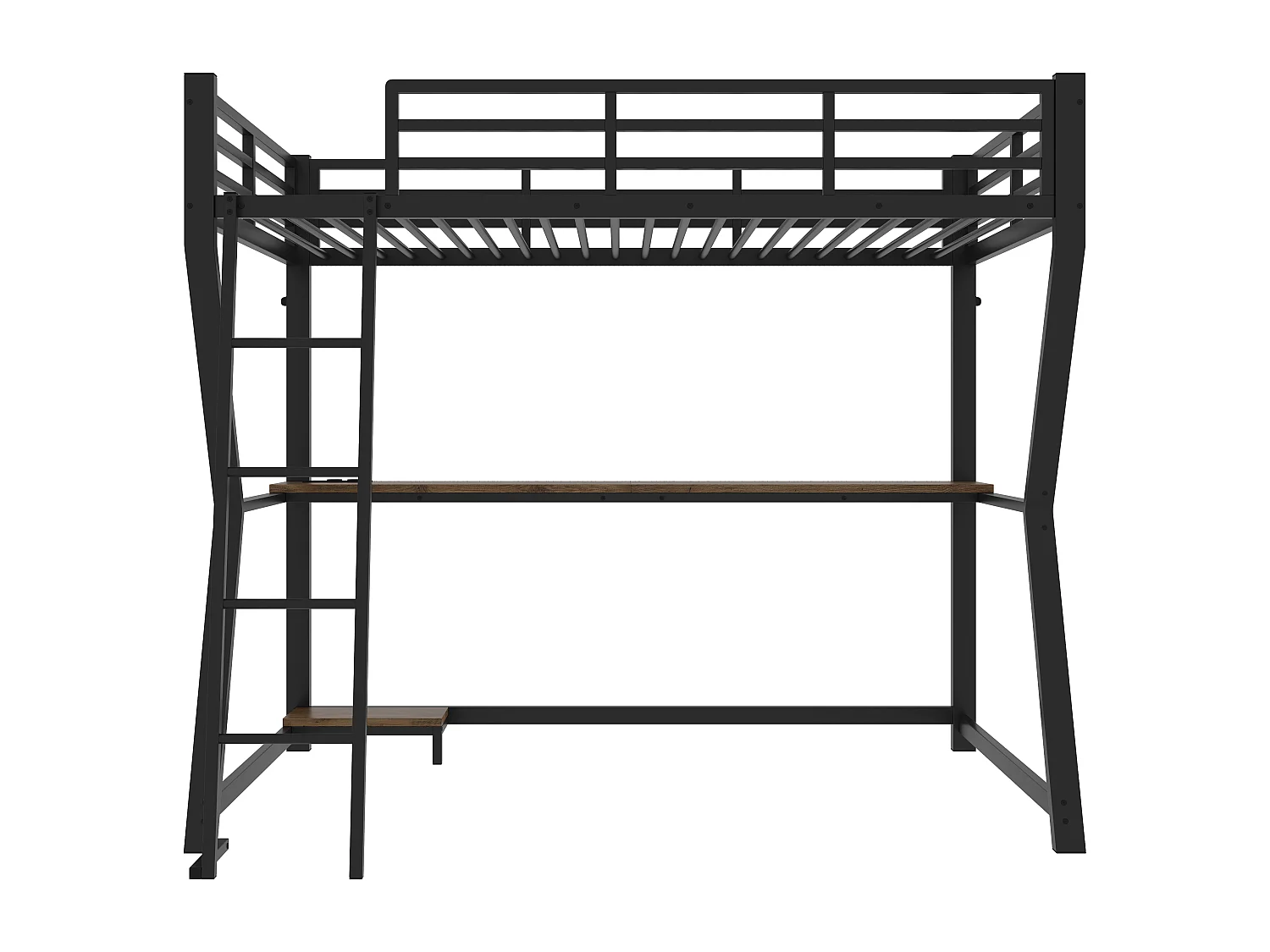 Lit mezzanine 90x200 cm, noir, lit ado avec éclairage LED et USB, bureau - sans matelas