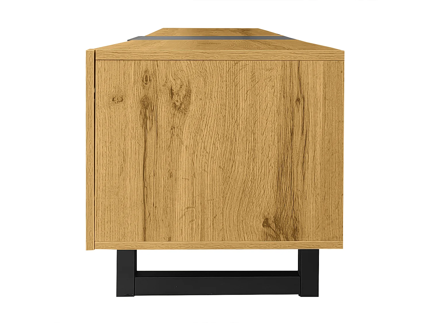 Meuble TV 170 cm avec 3 portes et 2 compartiments de rangement, pieds en métal - couleur du bois et gris