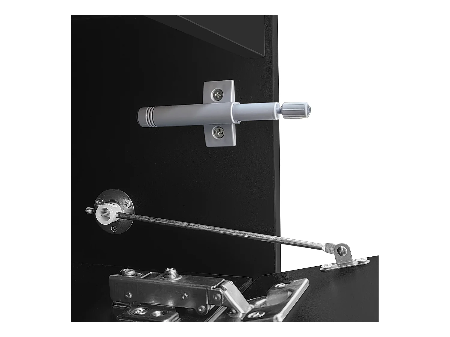 Meuble TV noir avec 4 portes et 1 tiroir de rangement, éclairage LED - pieds blancs