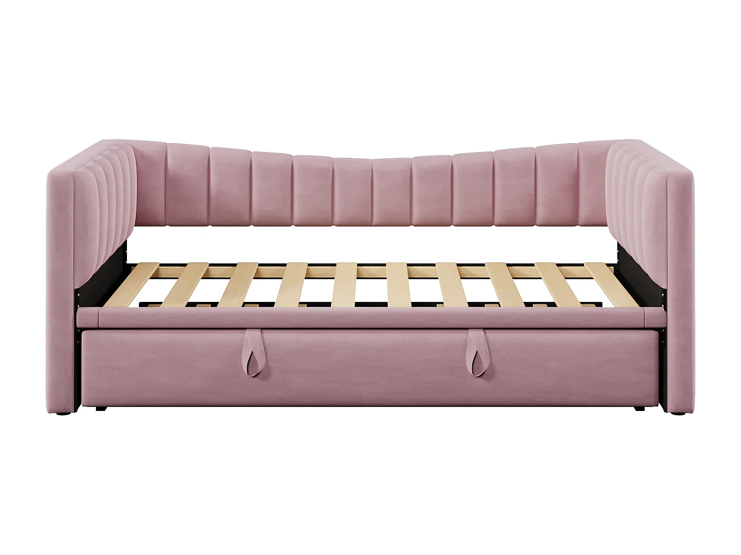 Lit banquette 90/180x200 cm, velours rose, lit double avec lit gigogne et sommier à lattes - sans matelas