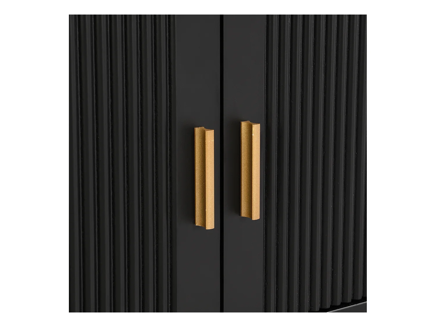 Meuble TV noir avec 2 portes et 4 tiroirs, poignées dorées et pieds dorés - pour salons et bureaux