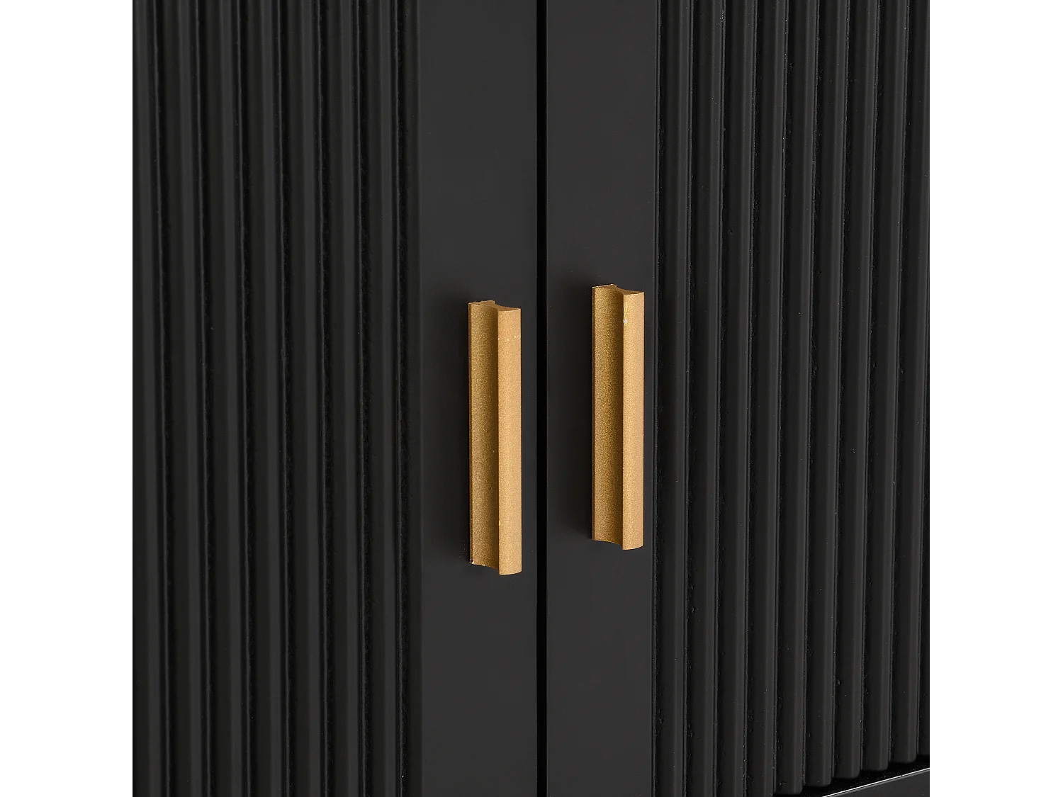 Meuble TV noir avec 2 portes et 4 tiroirs, poignées dorées et pieds dorés - pour salons et bureaux