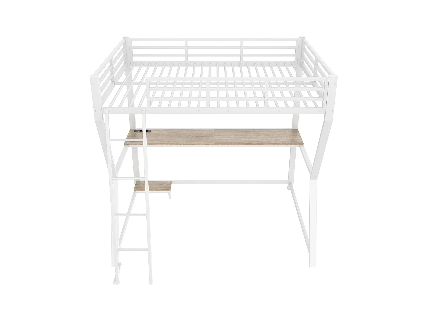 Lit mezzanine 140x200 cm, blanc, lit adulte avec éclairage LED et USB, bureau - sans matelas