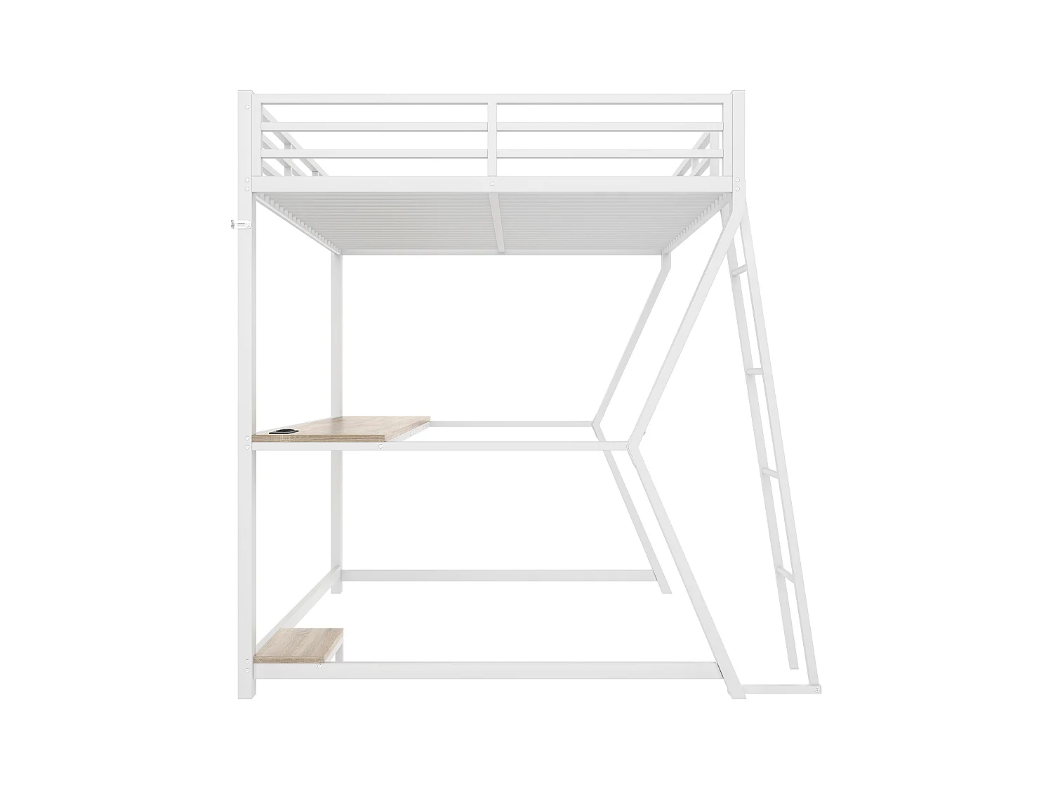 Lit mezzanine 140x200 cm, blanc, lit adulte avec éclairage LED et USB, bureau - sans matelas
