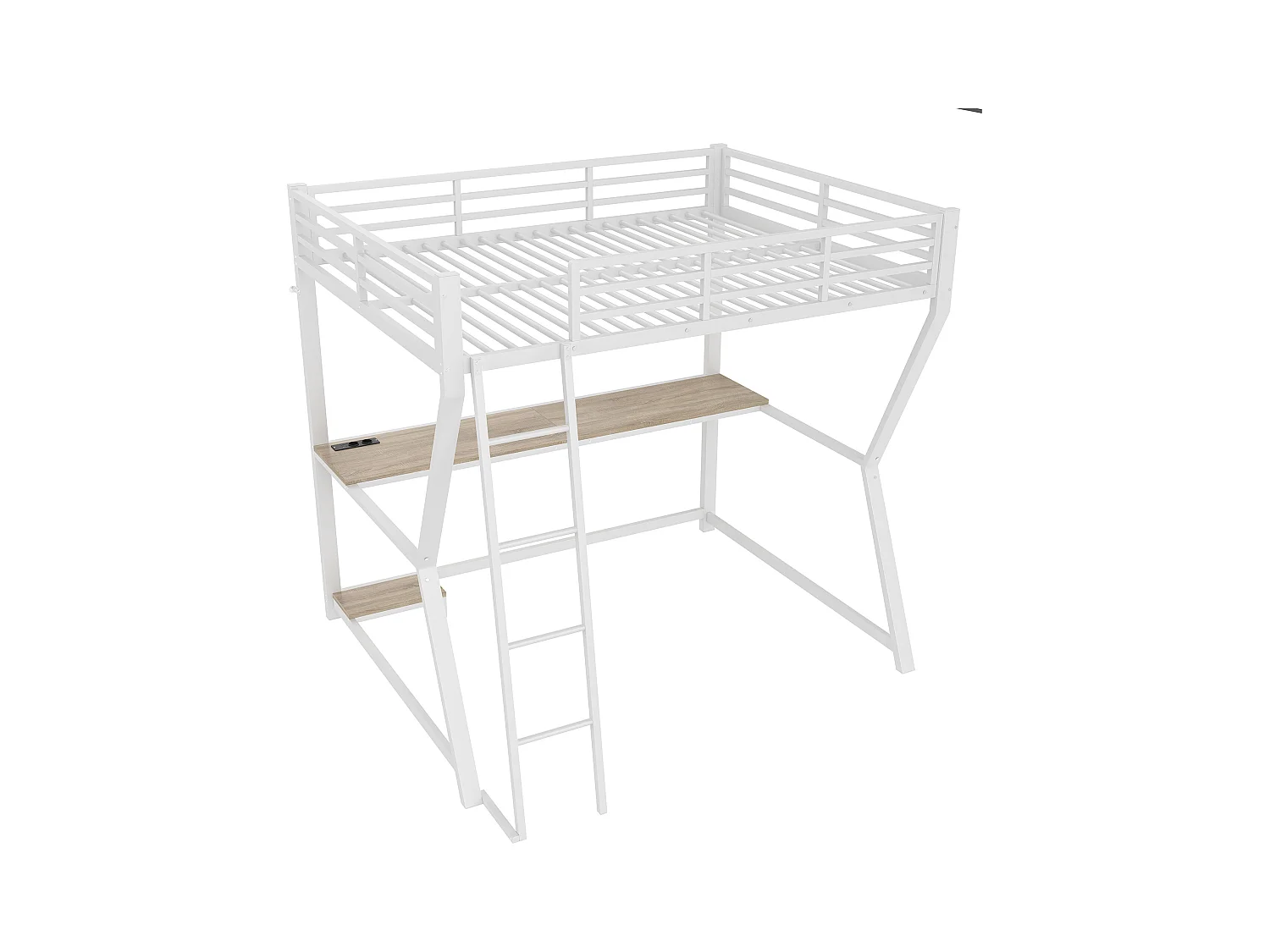 Lit mezzanine 140x200 cm, blanc, lit adulte avec éclairage LED et USB, bureau - sans matelas