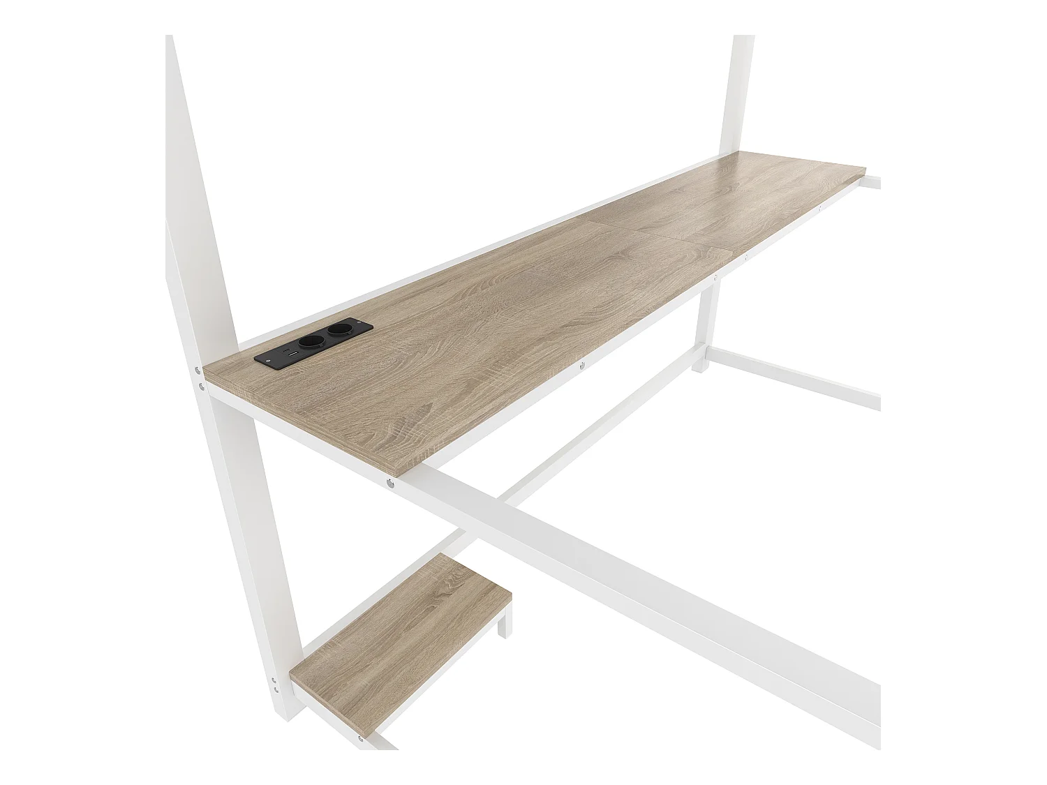 Lit mezzanine 140x200 cm, blanc, lit adulte avec éclairage LED et USB, bureau - sans matelas