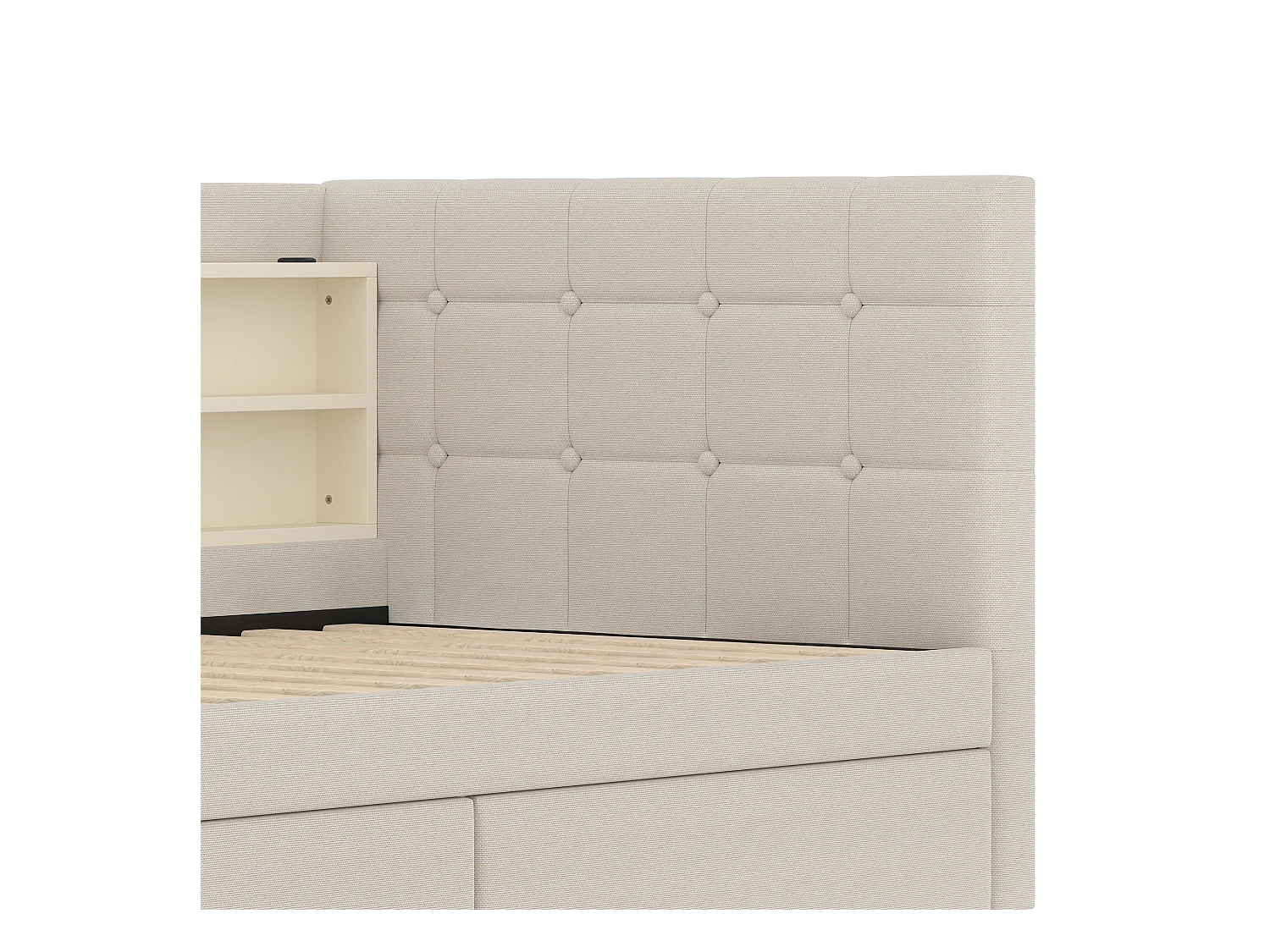 Schlafsofa 90 x 200 cm, Leinenbeige, mit Staufächern und 2 Schubladen, USB-Anschluss – ohne Matratze