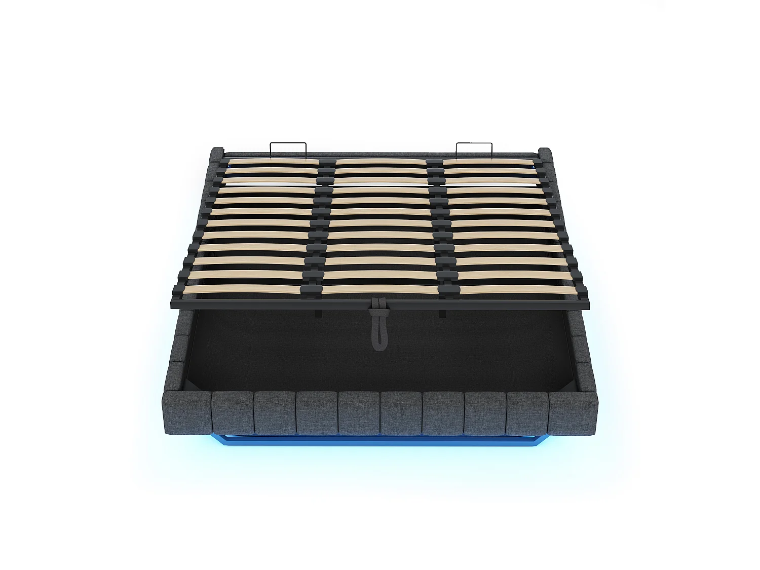 Lit double coffre 180x200 cm avec éclairage LED réglable, gris lin - sans matelas (sans tête de lit)