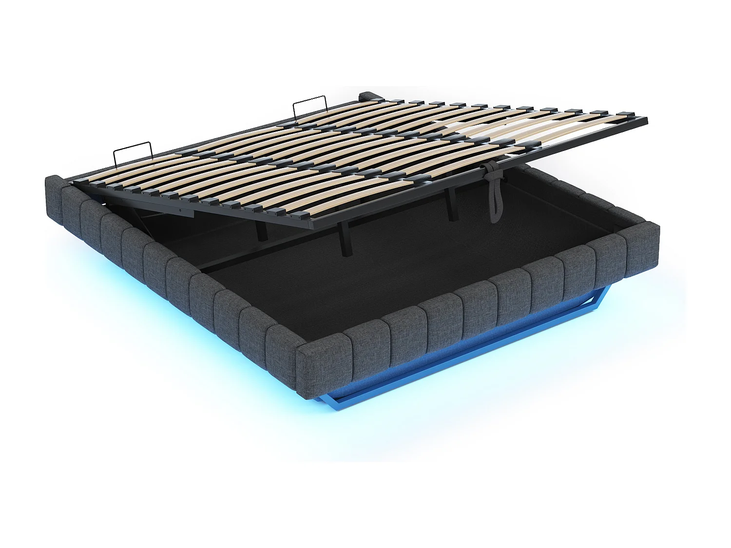 Lit double coffre 180x200 cm avec éclairage LED réglable, gris lin - sans matelas (sans tête de lit)