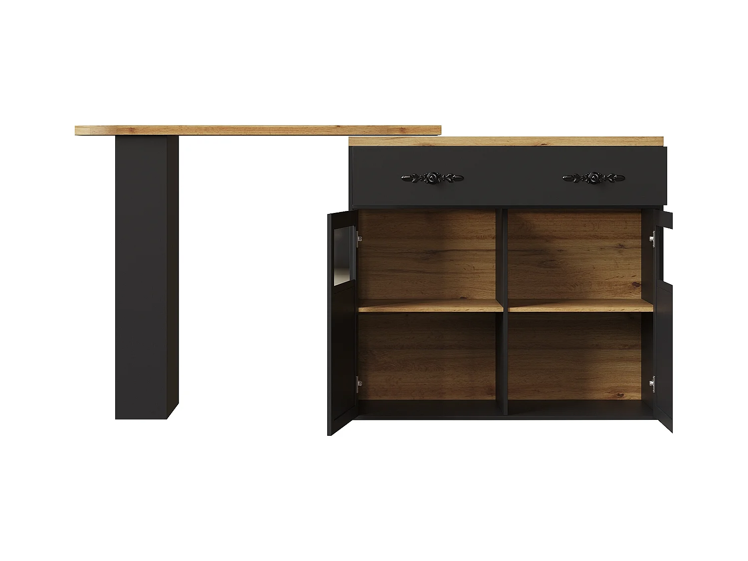 Buffet pivotant avec 1 tiroir, 2 portes et étagères, noir - pour salle à manger et salon