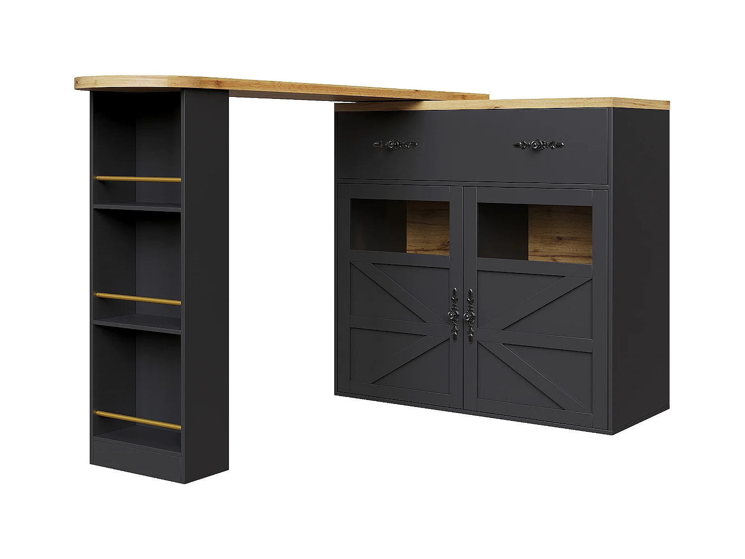 Buffet pivotant avec 1 tiroir, 2 portes et étagères, noir - pour salle à manger et salon