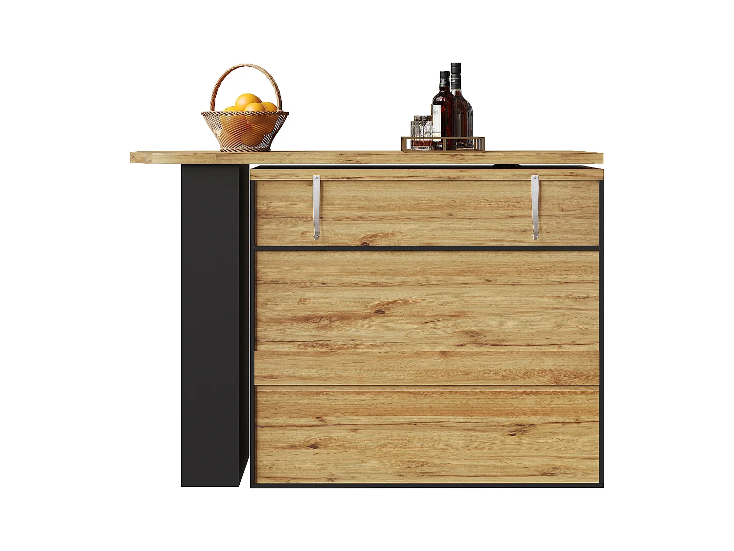 Buffet pivotant avec 1 tiroir, 2 portes et étagères, noir - pour salle à manger et salon