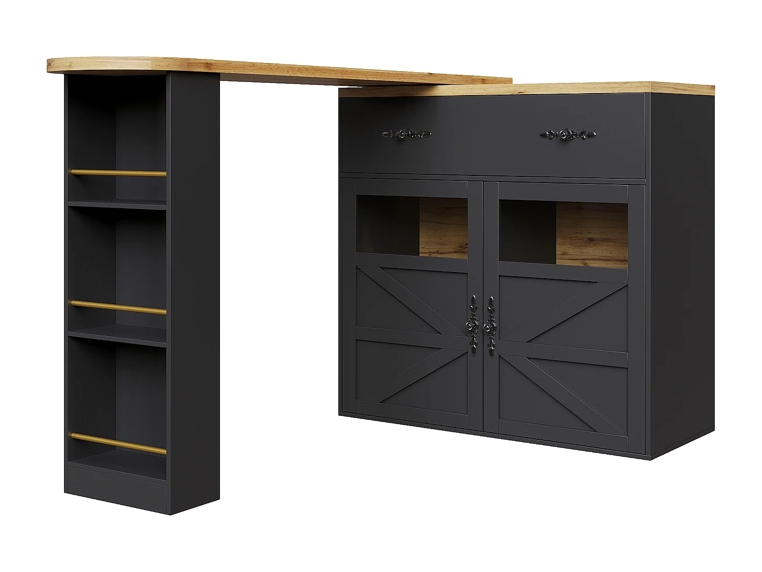 Buffet pivotant avec 1 tiroir, 2 portes et étagères, noir - pour salle à manger et salon