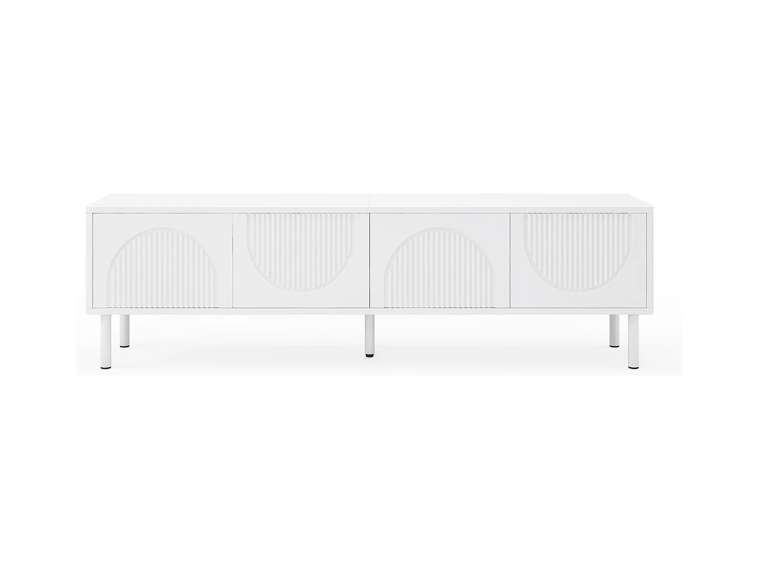 Meuble TV 180 cm avec 4 portes et passe-câbles, finition blanc mat - pour salon ou chambre