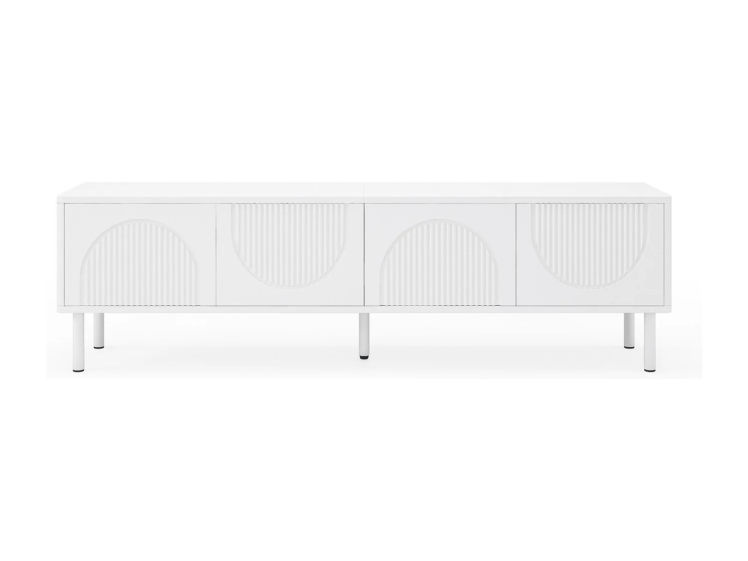 Meuble TV 180 cm avec 4 portes et passe-câbles, finition blanc mat - pour salon ou chambre