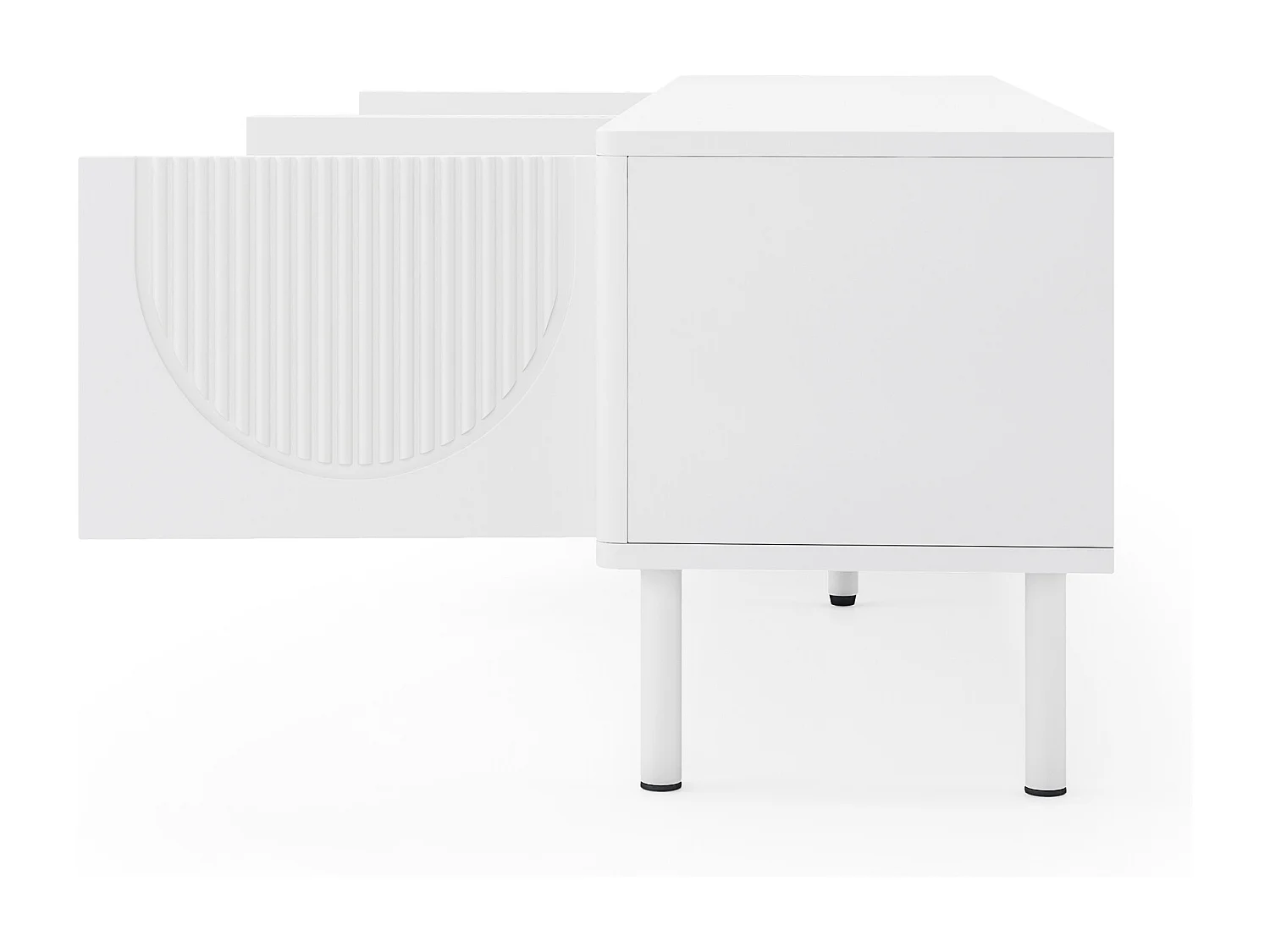 Meuble TV 180 cm avec 4 portes et passe-câbles, finition blanc mat - pour salon ou chambre