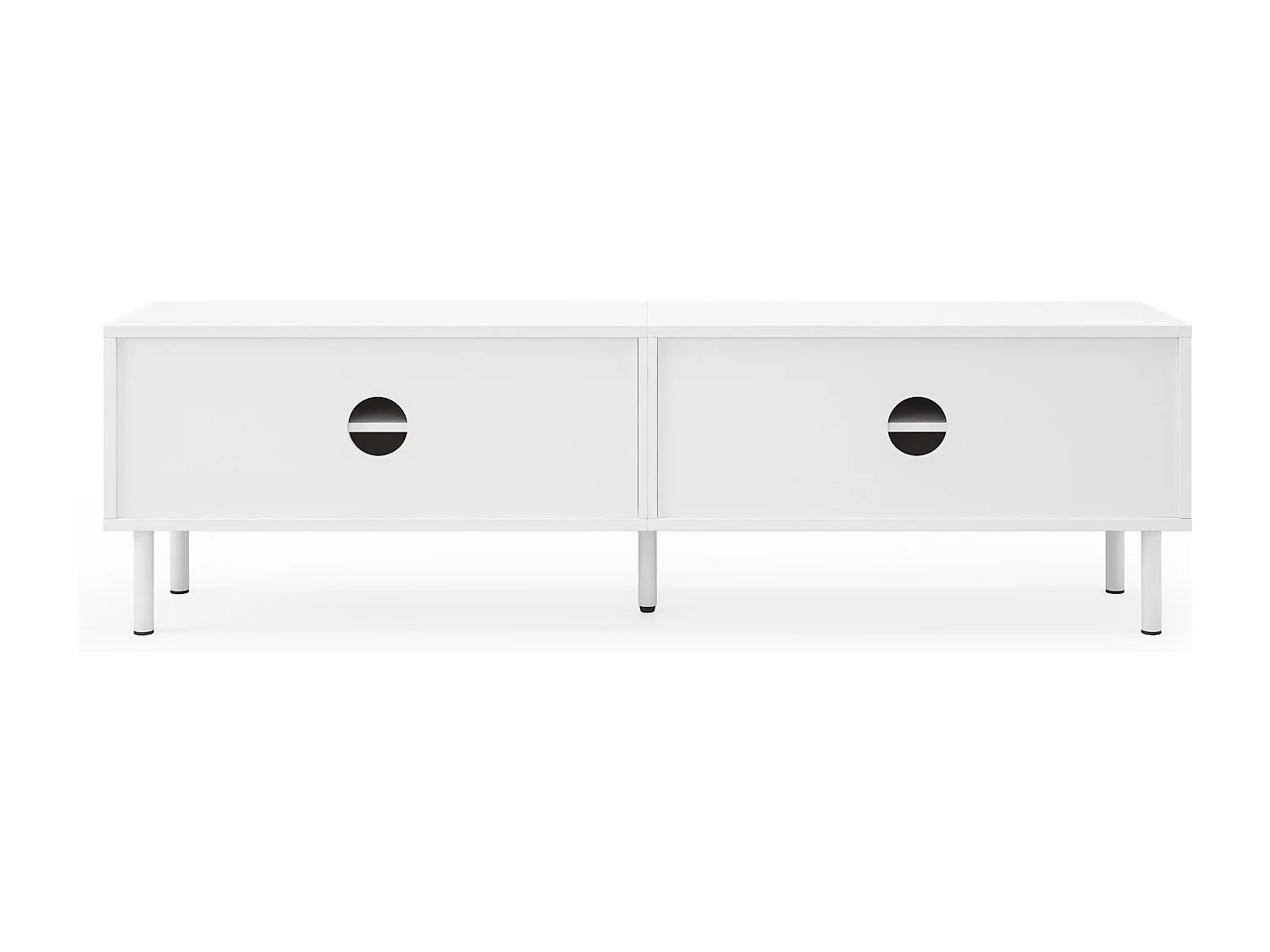 Meuble TV 180 cm avec 4 portes et passe-câbles, finition blanc mat - pour salon ou chambre